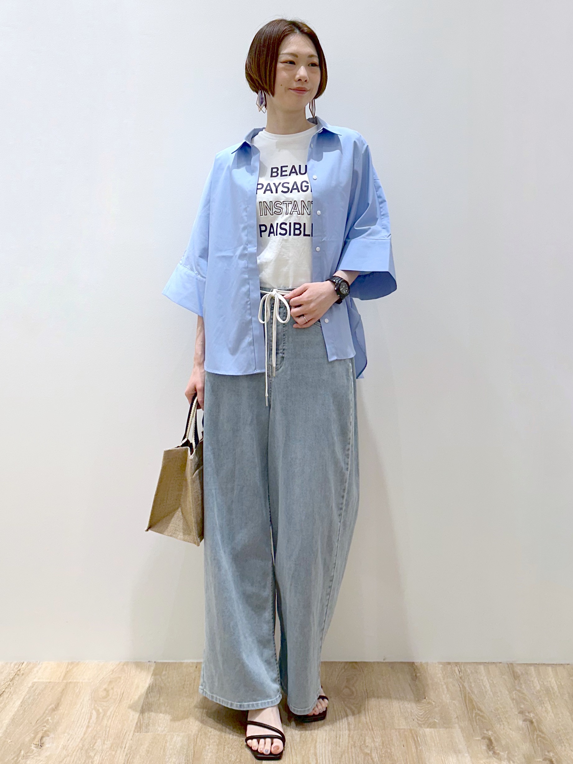 yurieさんの「OPAQUE.CLIP｜【接触冷感】ハーフスリーブシャツ《洗濯機OK／防シワ加工》」を使ったコーディネート