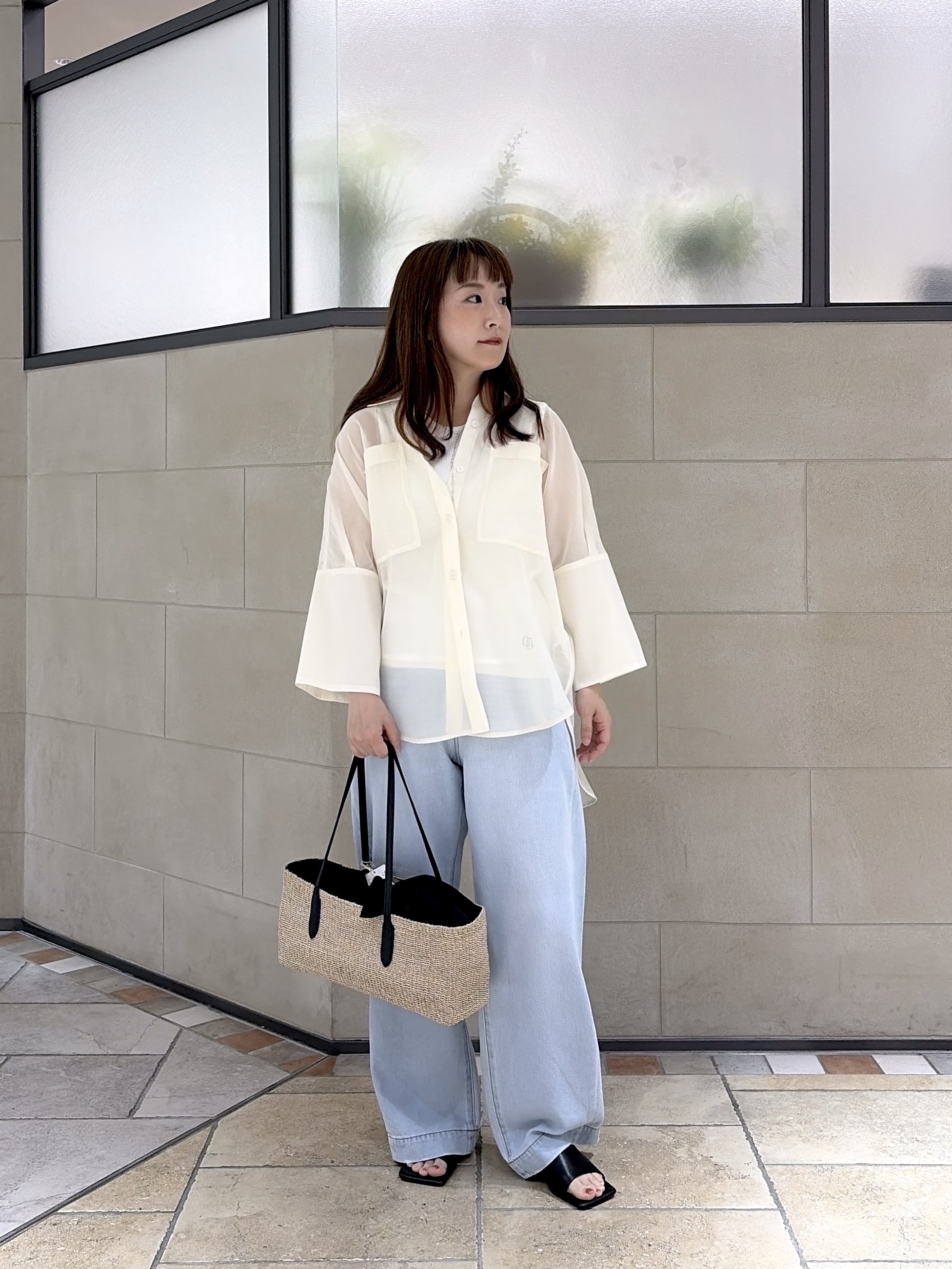 よねさんの「INDIVI｜【接触冷感】シアーコクーンブラウス」を使ったコーディネート