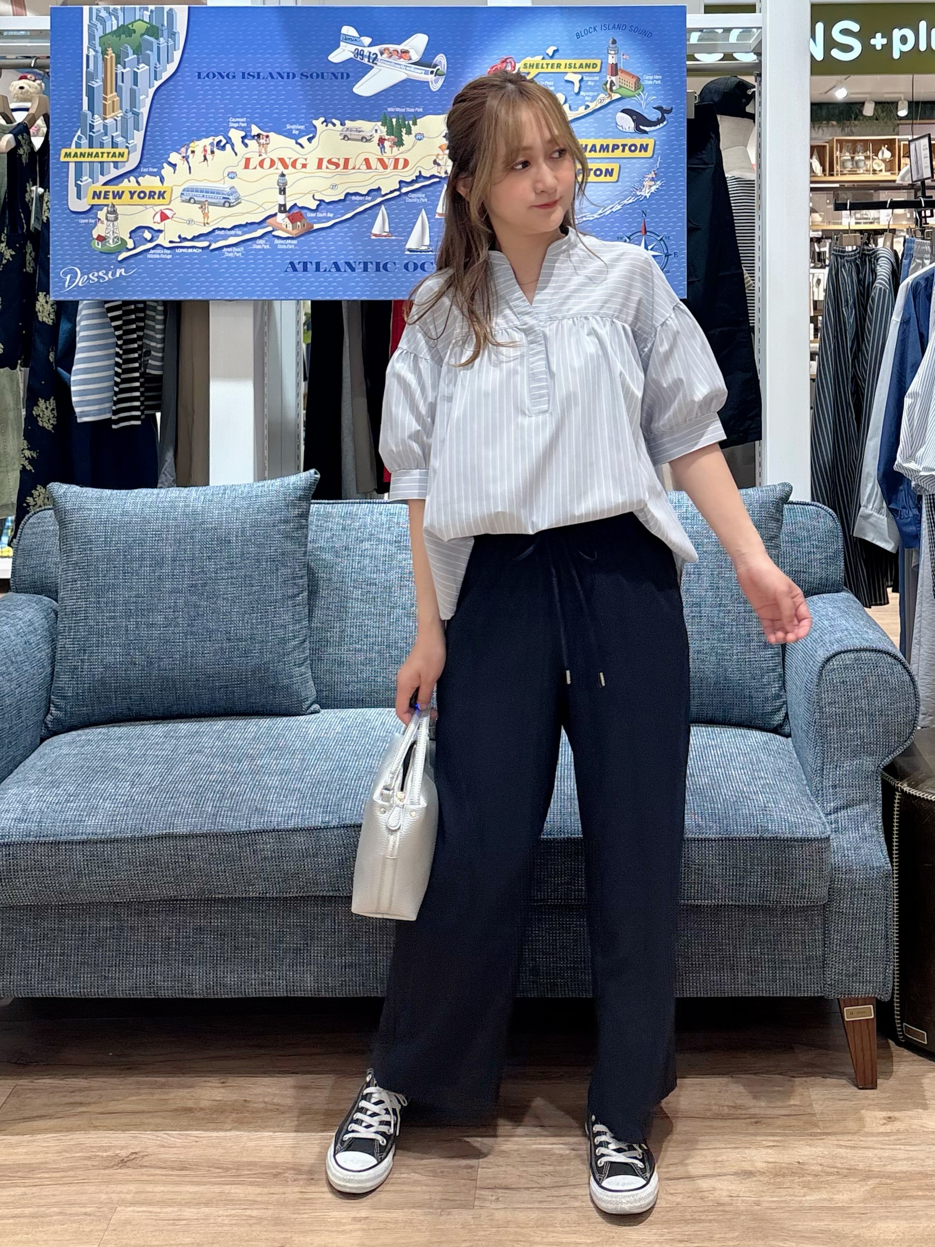 yuinaさんの「Dessin｜【洗える】ストライプスキッパーシャツ」を使ったコーディネート