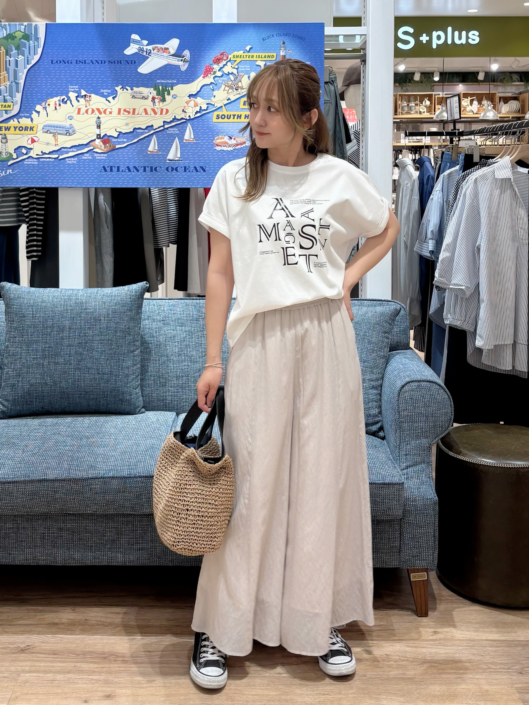 yuinaさんの「Dessin｜【ウエストゴム/洗える】スカートライクシアーフレアパンツ」を使ったコーディネート