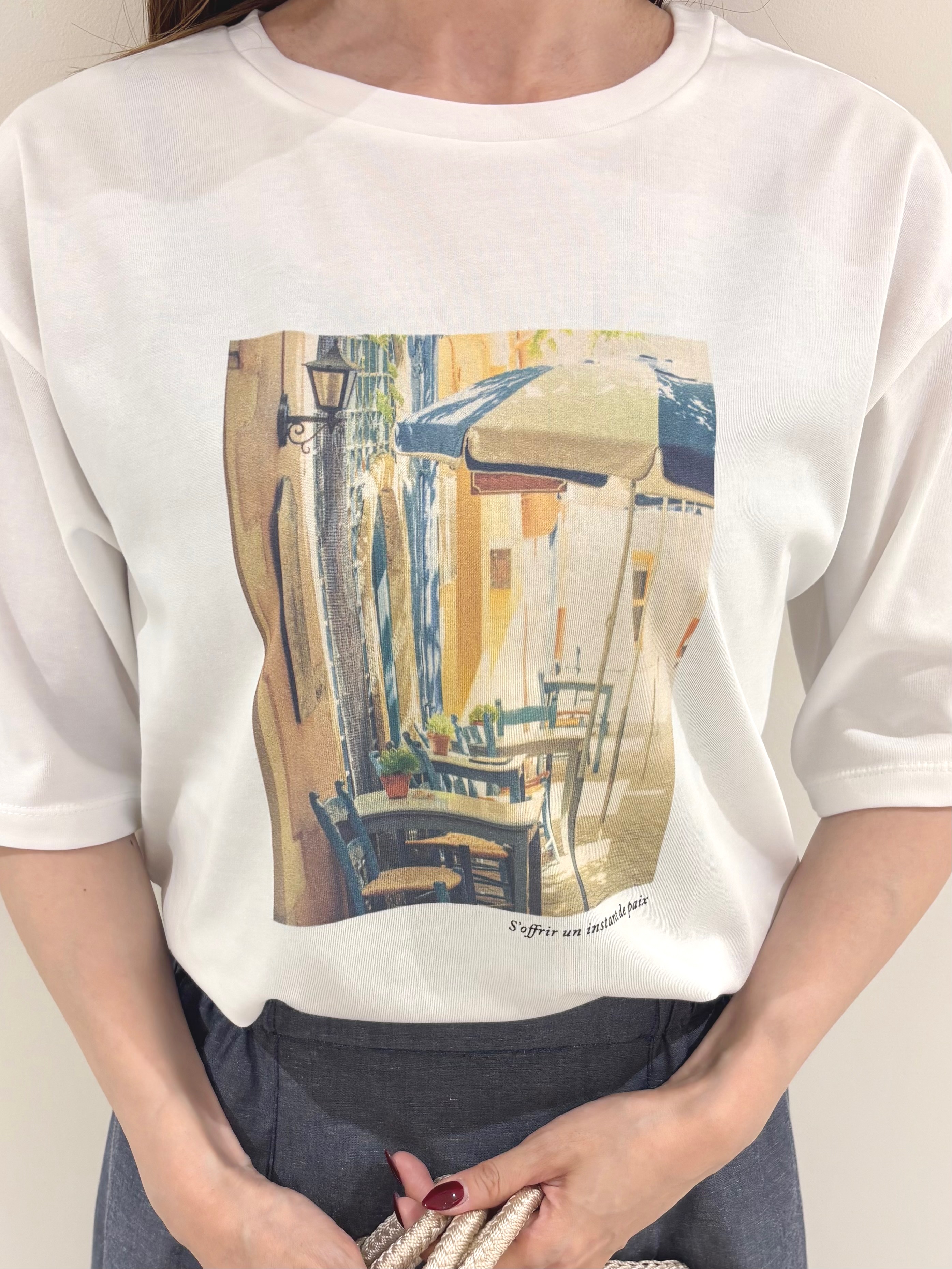 まきさんの「grove｜【UVカット/接触冷感】プリントアソート5分袖Tシャツ」を使ったコーディネート