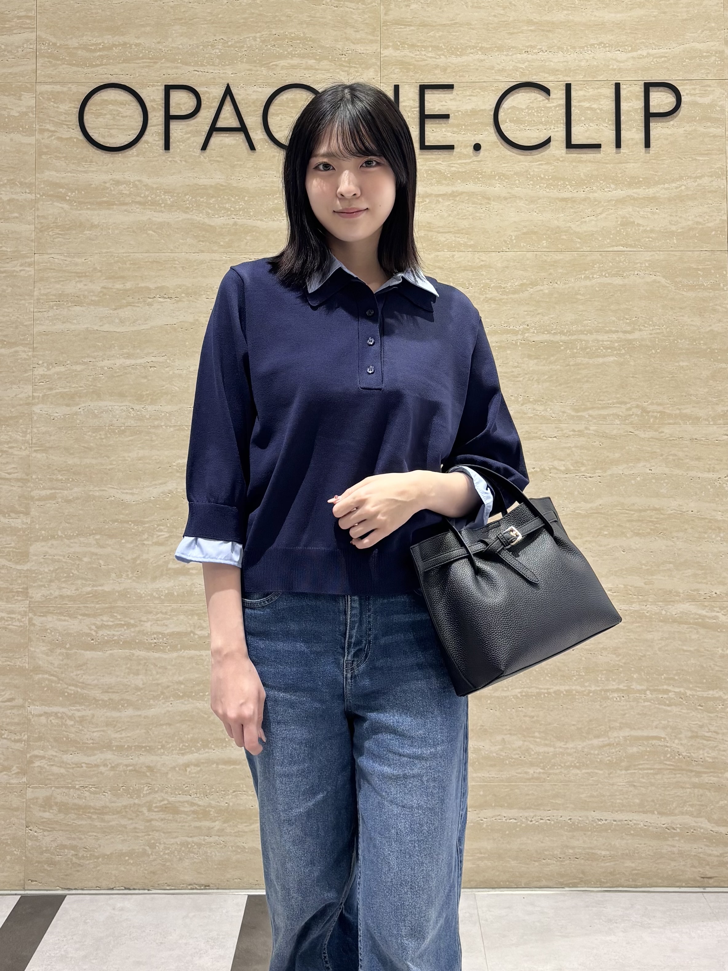 Ririkaさんの「OPAQUE.CLIP｜シャツレイヤード風ポロニット【洗濯機OK】」を使ったコーディネート