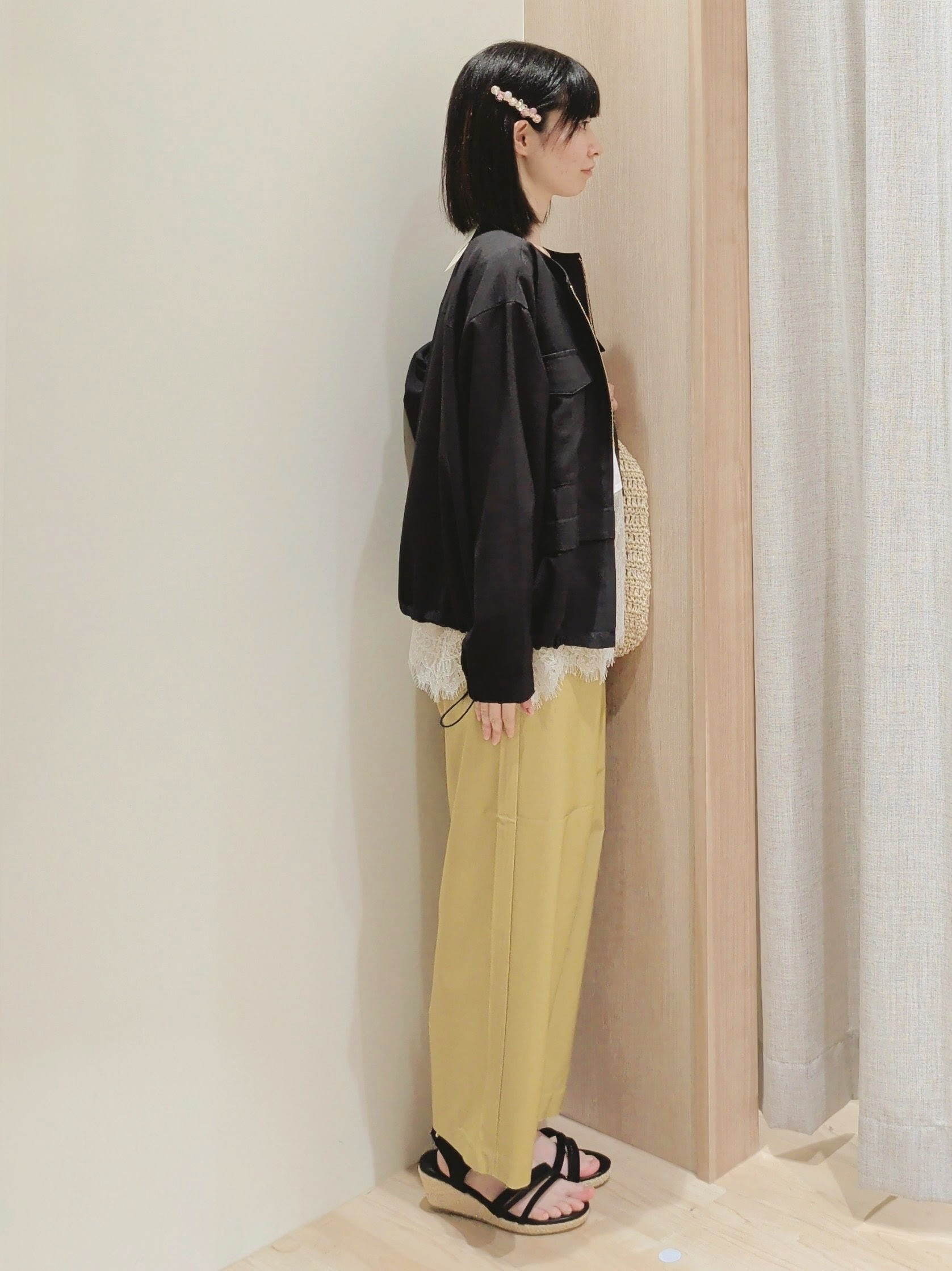 Yuiさんの「grove｜【洗える】麻調ノーカラーブルゾン」を使ったコーディネート