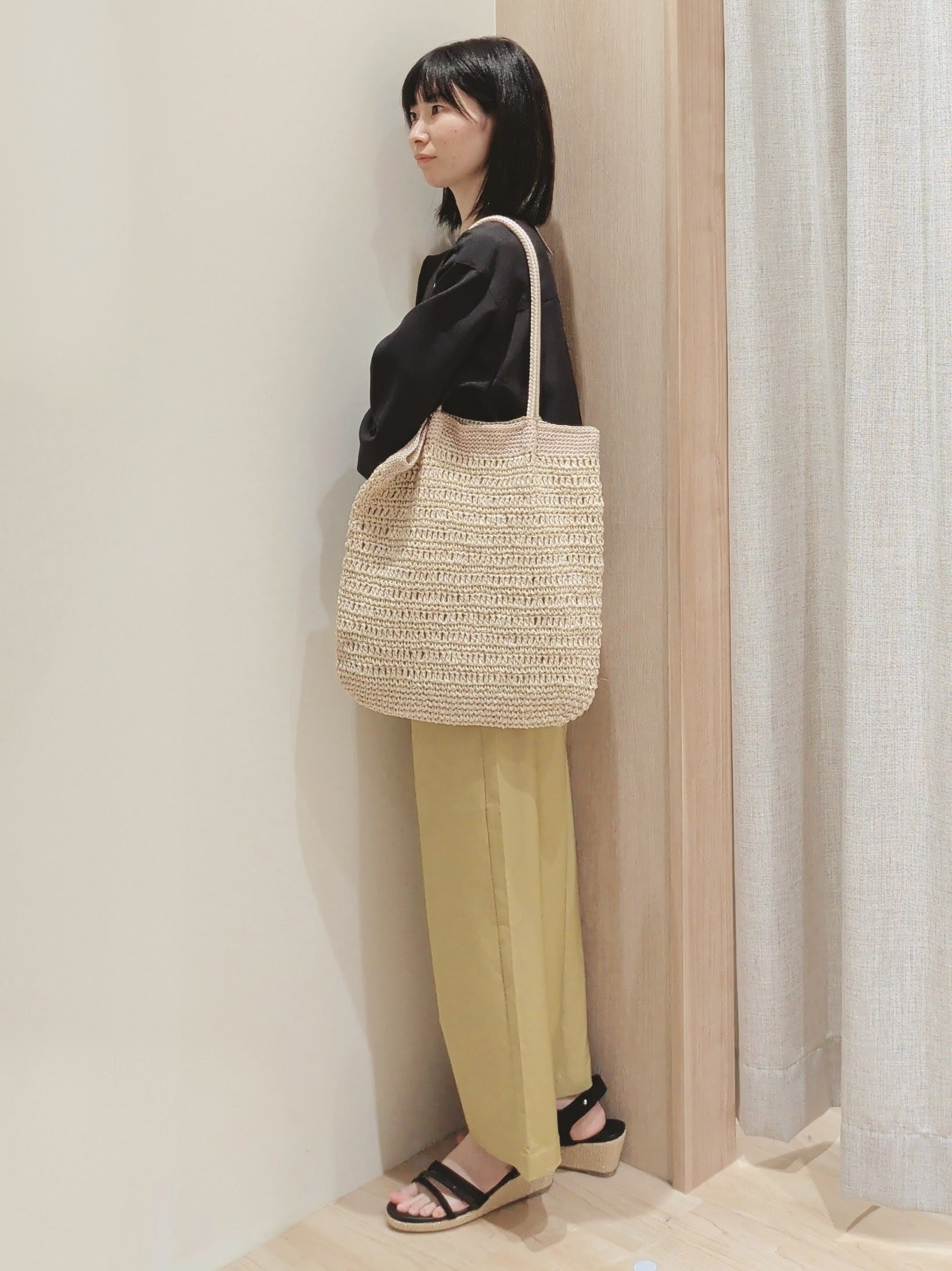 Yuiさんの「grove｜【洗える】麻調ノーカラーブルゾン」を使ったコーディネート