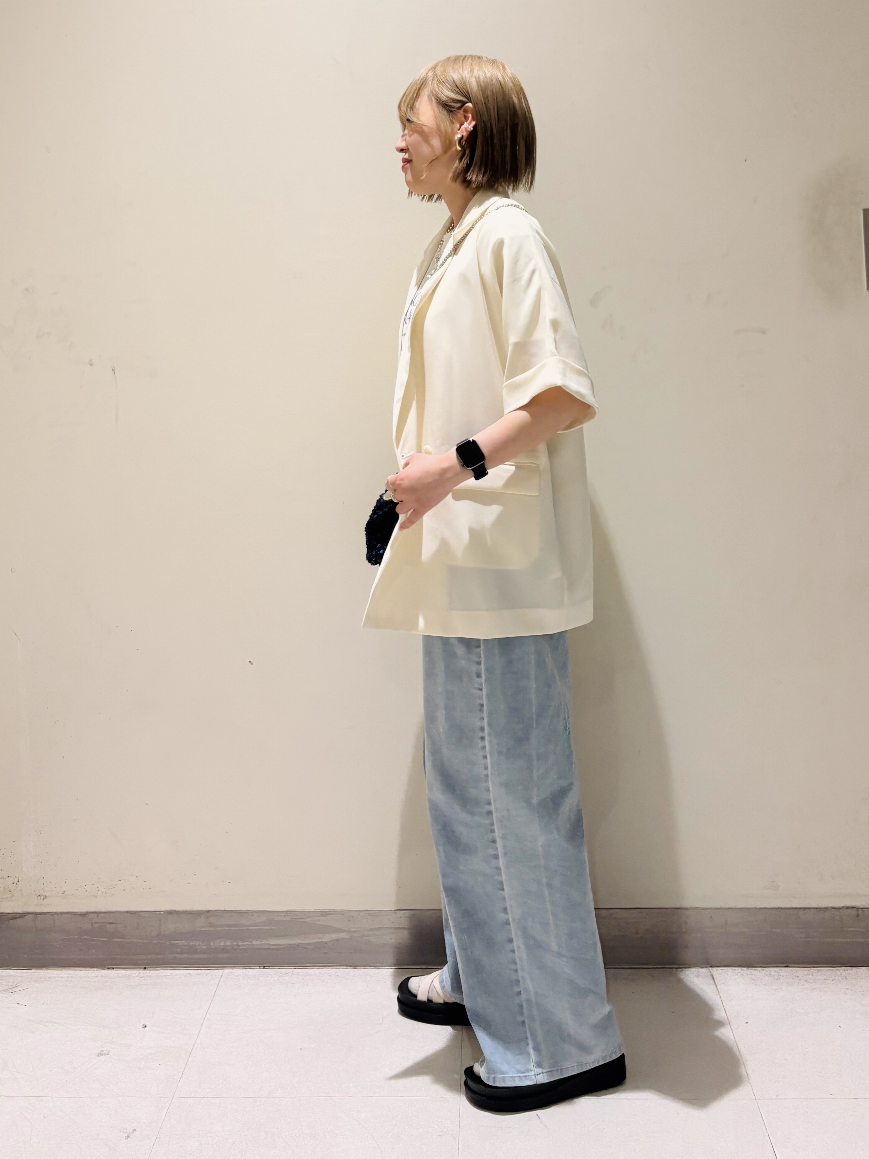 みきちぃさんの「OPAQUE.CLIP｜【接触冷感／吸水速乾／防シワ】リネンライクテーラードジャケット《洗濯機OK》」を使ったコーディネート