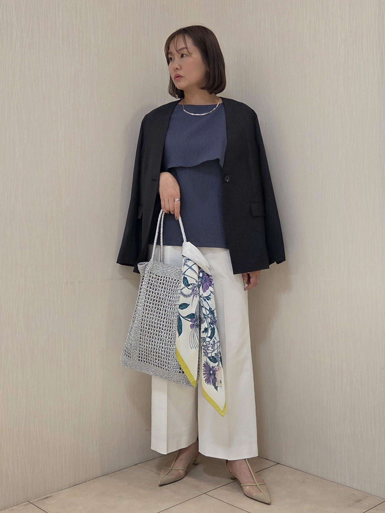 naokoさんの「UNTITLED｜◆【さらりと快適/セットアップ可/UV/接触冷感】スラブカラーレスジャケット」を使ったコーディネート