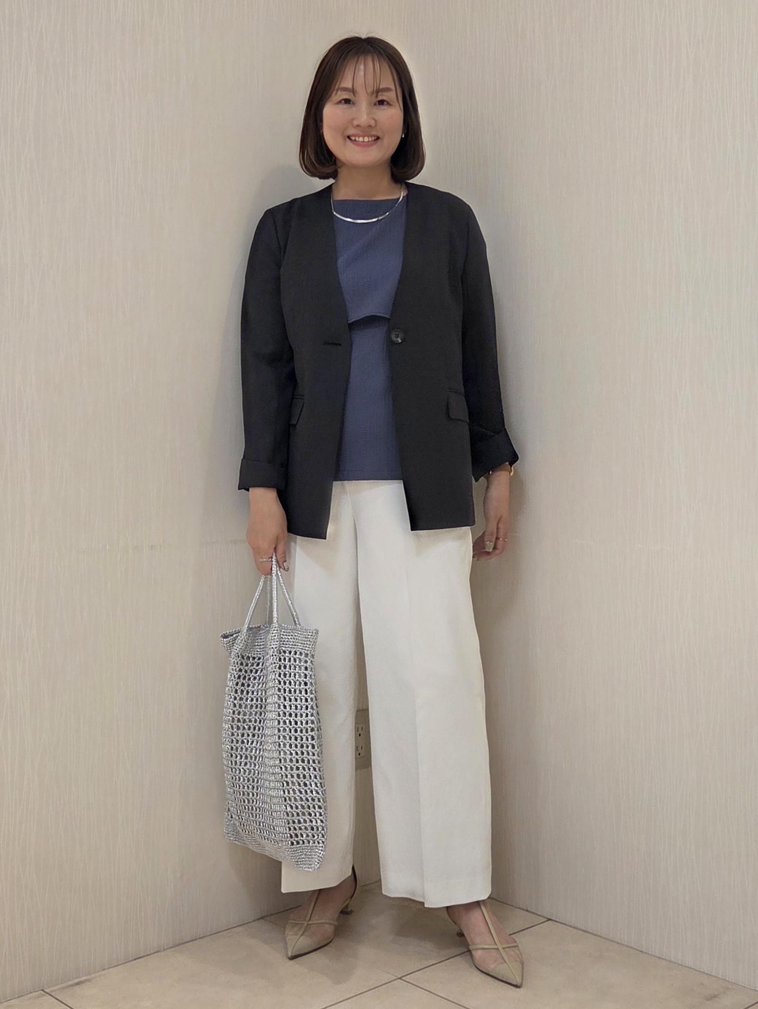 naokoさんの「UNTITLED｜◆【さらりと快適/セットアップ可/UV/接触冷感】スラブカラーレスジャケット」を使ったコーディネート