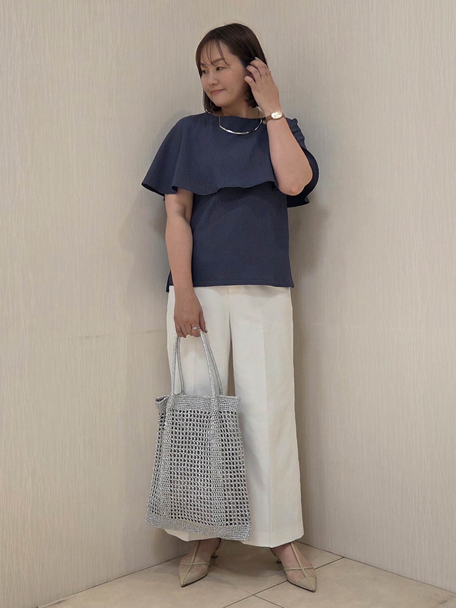 naokoさんの「UNTITLED｜◆【さらりと快適/セットアップ可/UV/接触冷感】スラブカラーレスジャケット」を使ったコーディネート