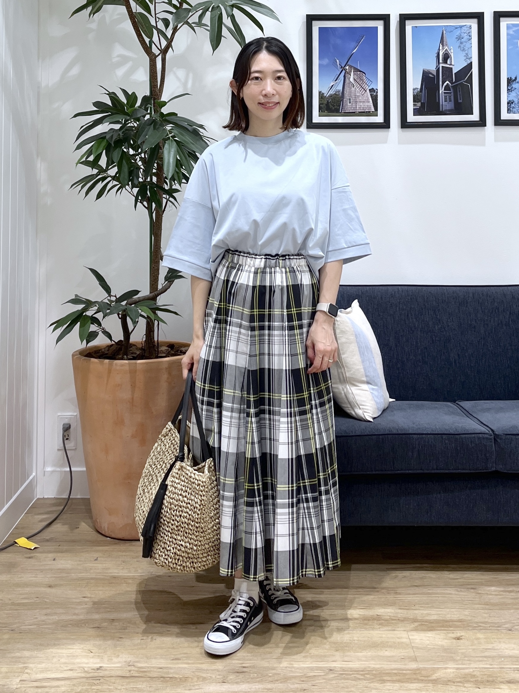 canaさんの「Dessin｜【体型カバー】美光沢カットソーボクシーシルエット」を使ったコーディネート