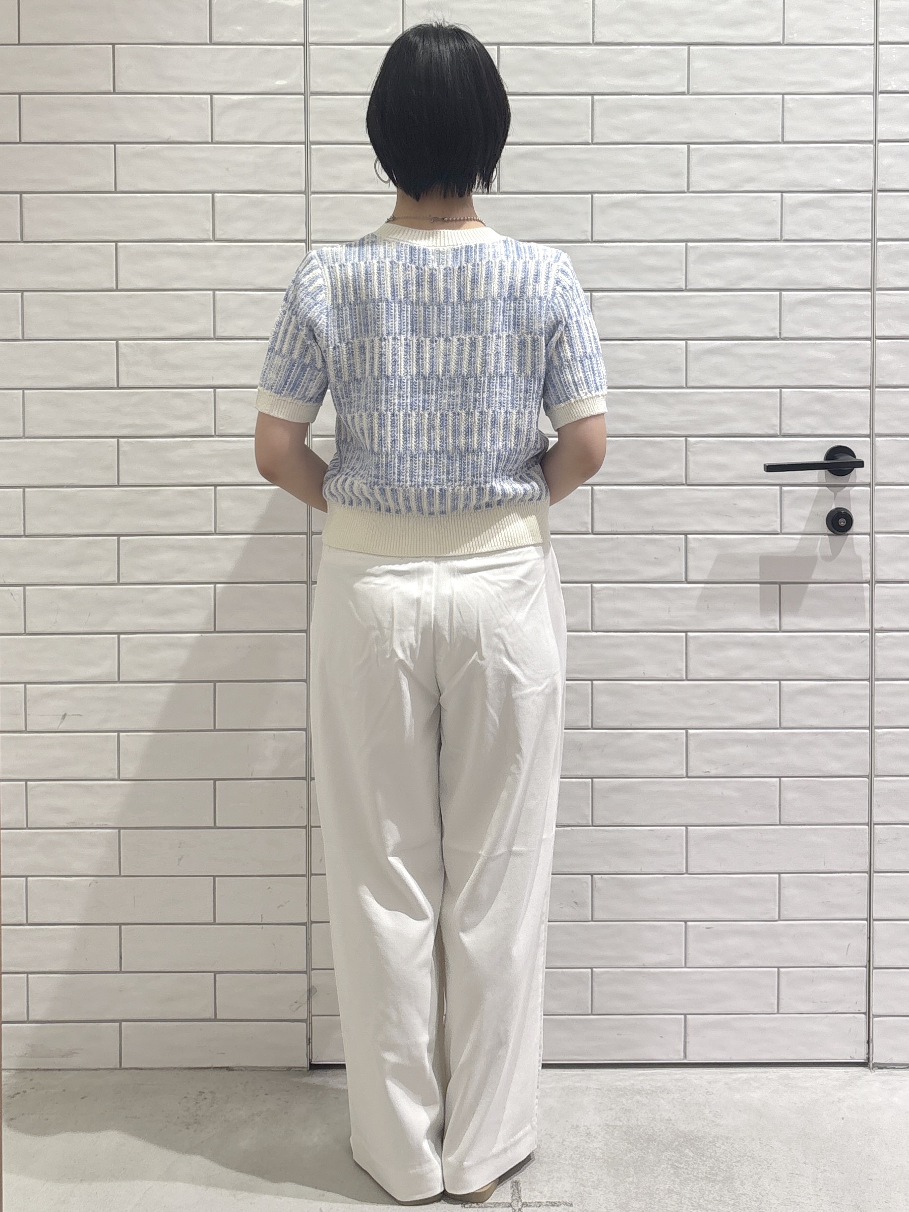 ayumiさんの「OPAQUE.CLIP｜配色半袖ニットカーディガン【洗濯機OK／抗ピル】」を使ったコーディネート