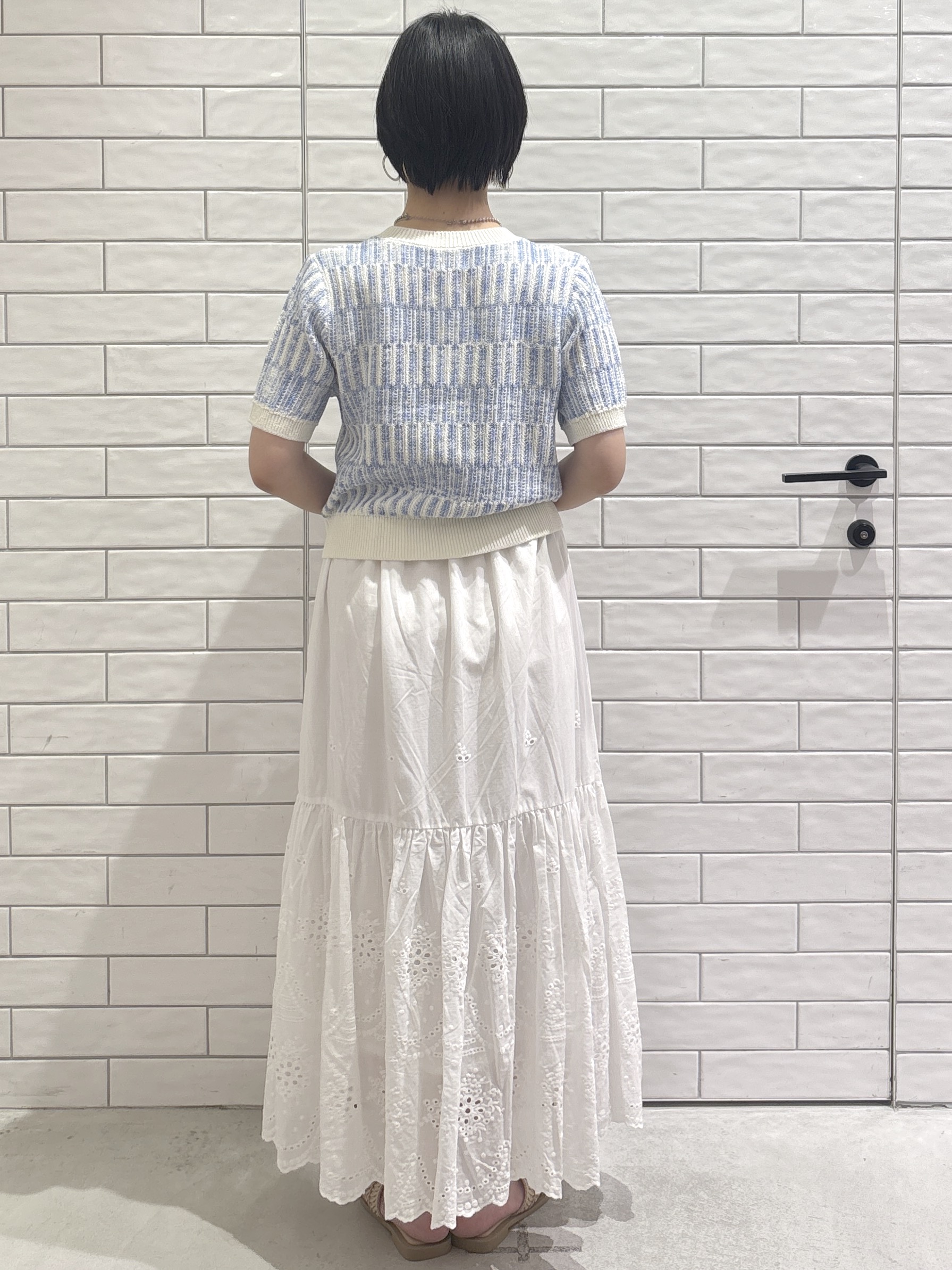 ayumiさんの「OPAQUE.CLIP｜配色半袖ニットカーディガン【洗濯機OK／抗ピル】」を使ったコーディネート