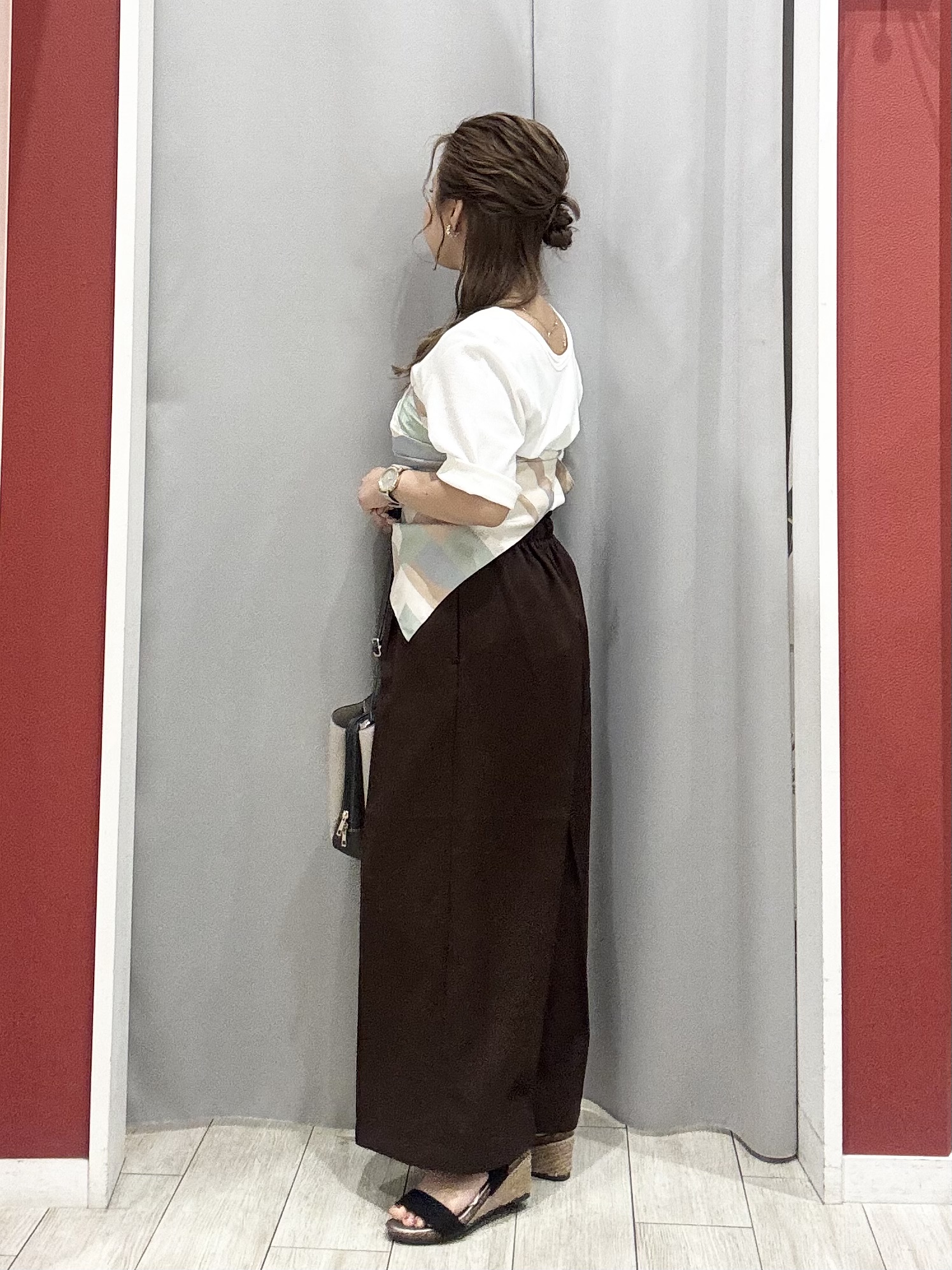 shioさんの「SHOO･LA･RUE｜【ネックアソート/洗濯機可】テレコ5分袖トップス」を使ったコーディネート