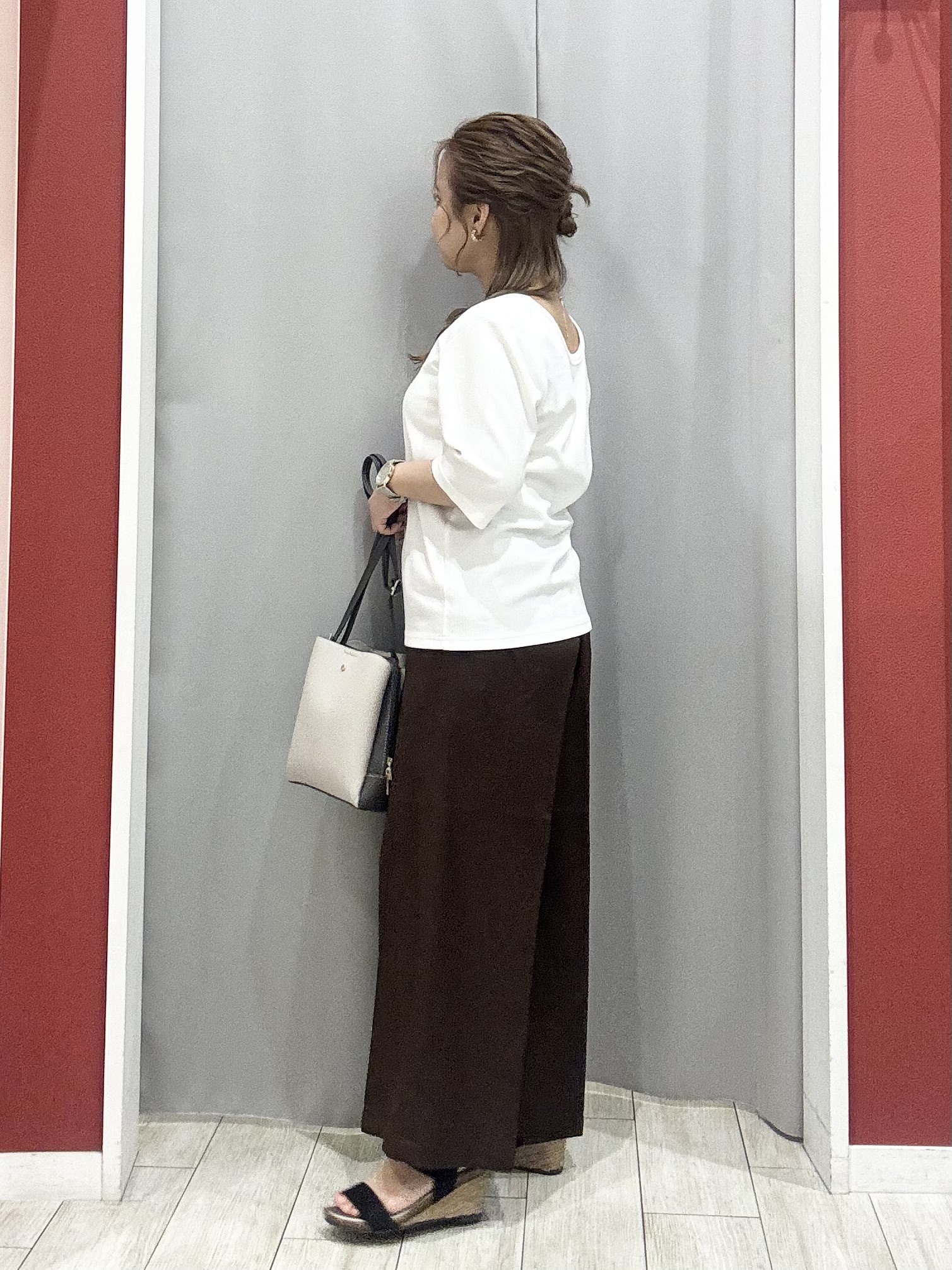 shioさんの「SHOO･LA･RUE｜【ネックアソート/洗濯機可】テレコ5分袖トップス」を使ったコーディネート
