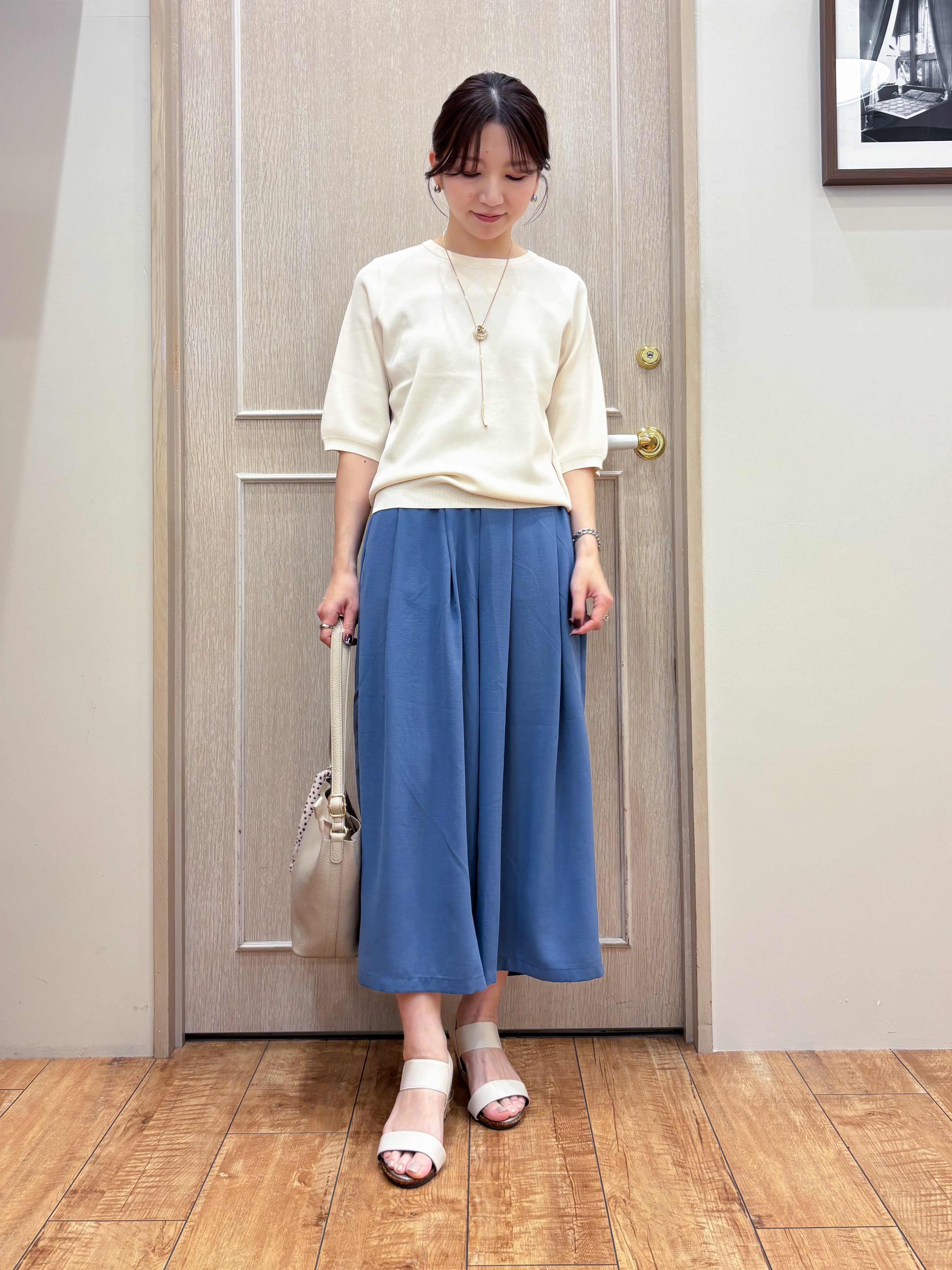 なみさんの「SHOO･LA･RUE｜【毎日洗える/S-LL/UV】上半身すっきり 二の腕見せない5分袖ニット」を使ったコーディネート