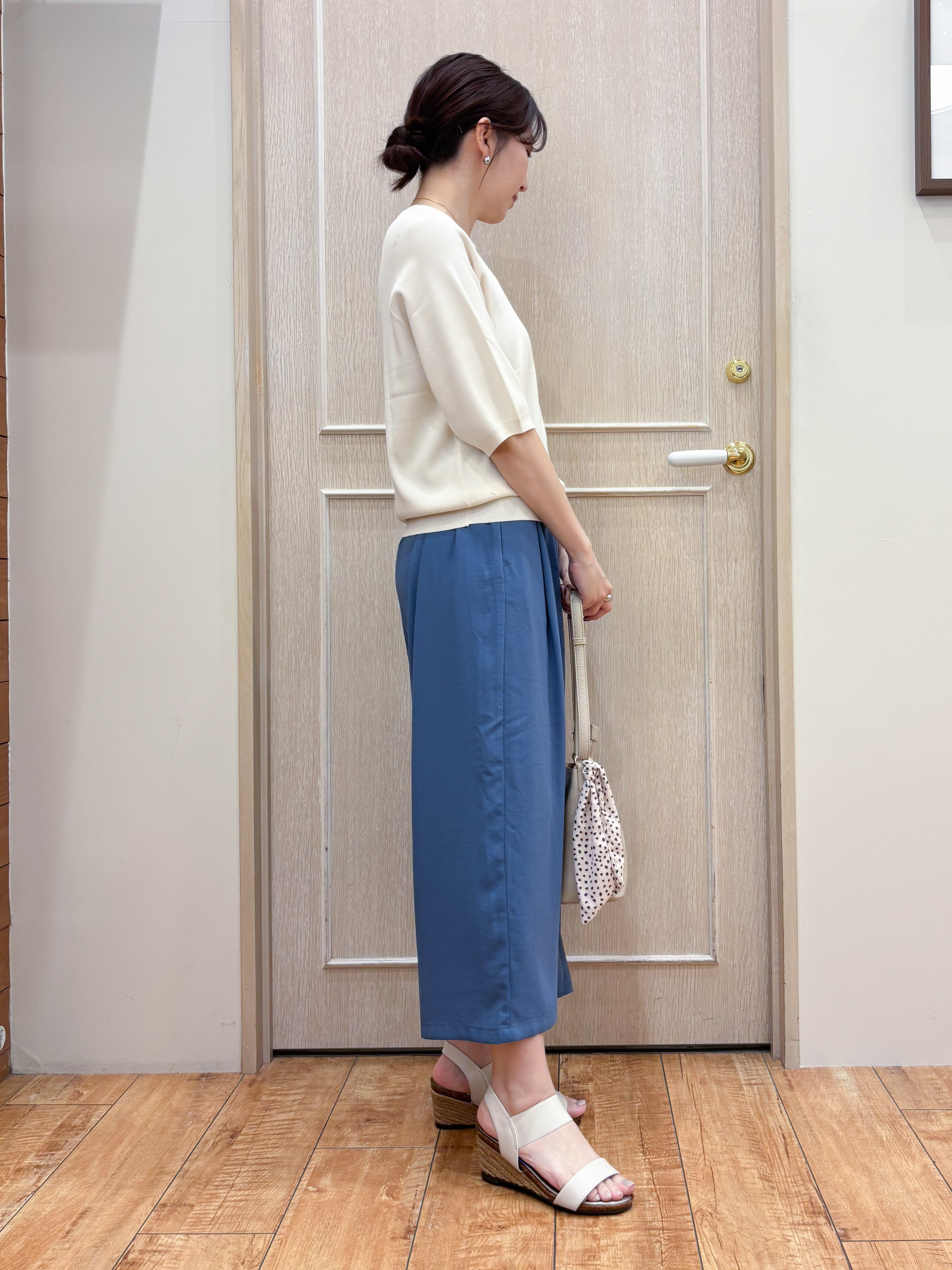 なみさんの「SHOO･LA･RUE｜【毎日洗える/S-LL/UV】上半身すっきり 二の腕見せない5分袖ニット」を使ったコーディネート