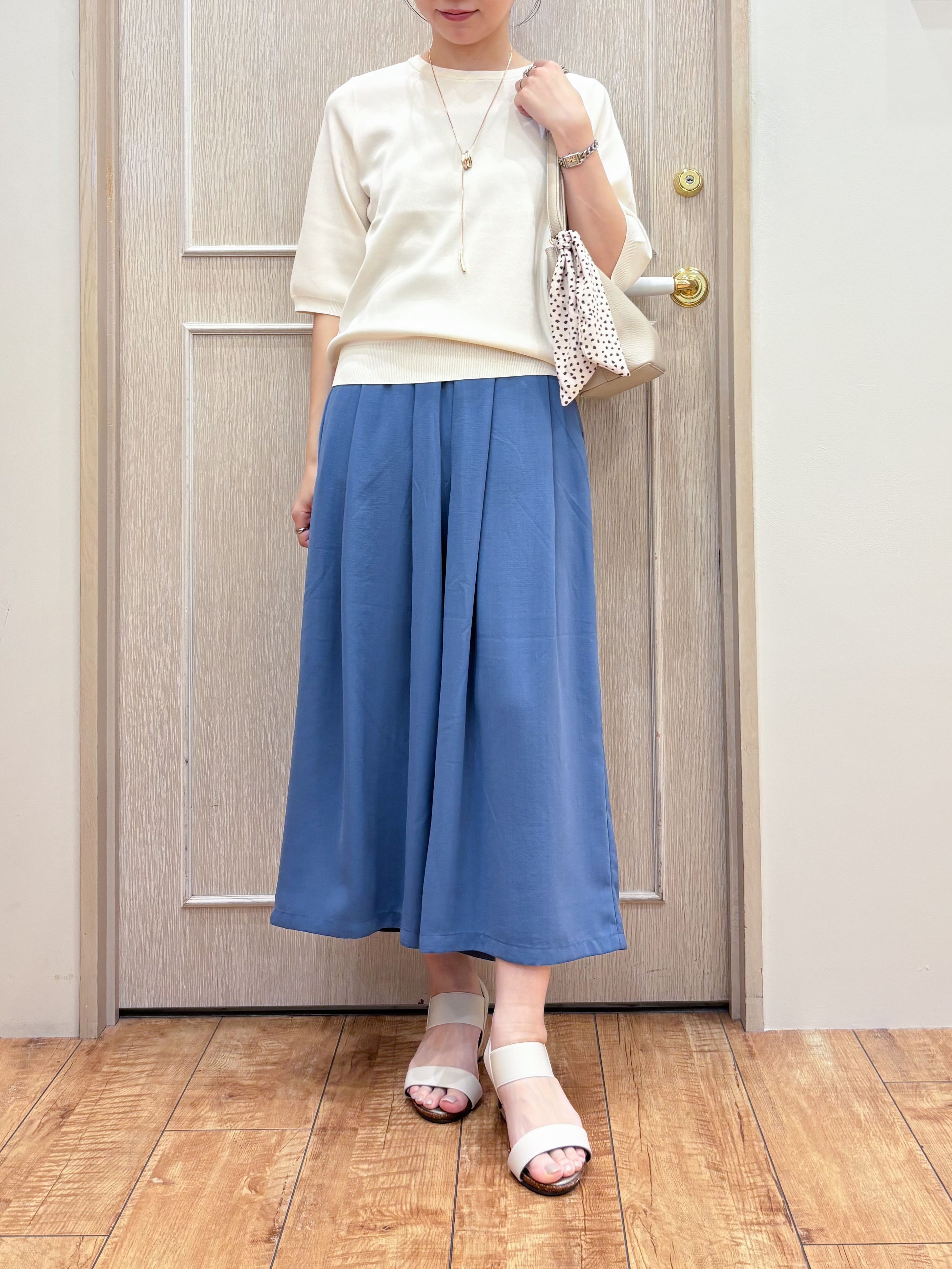 なみさんの「SHOO･LA･RUE｜【毎日洗える/S-LL/UV】上半身すっきり 二の腕見せない5分袖ニット」を使ったコーディネート