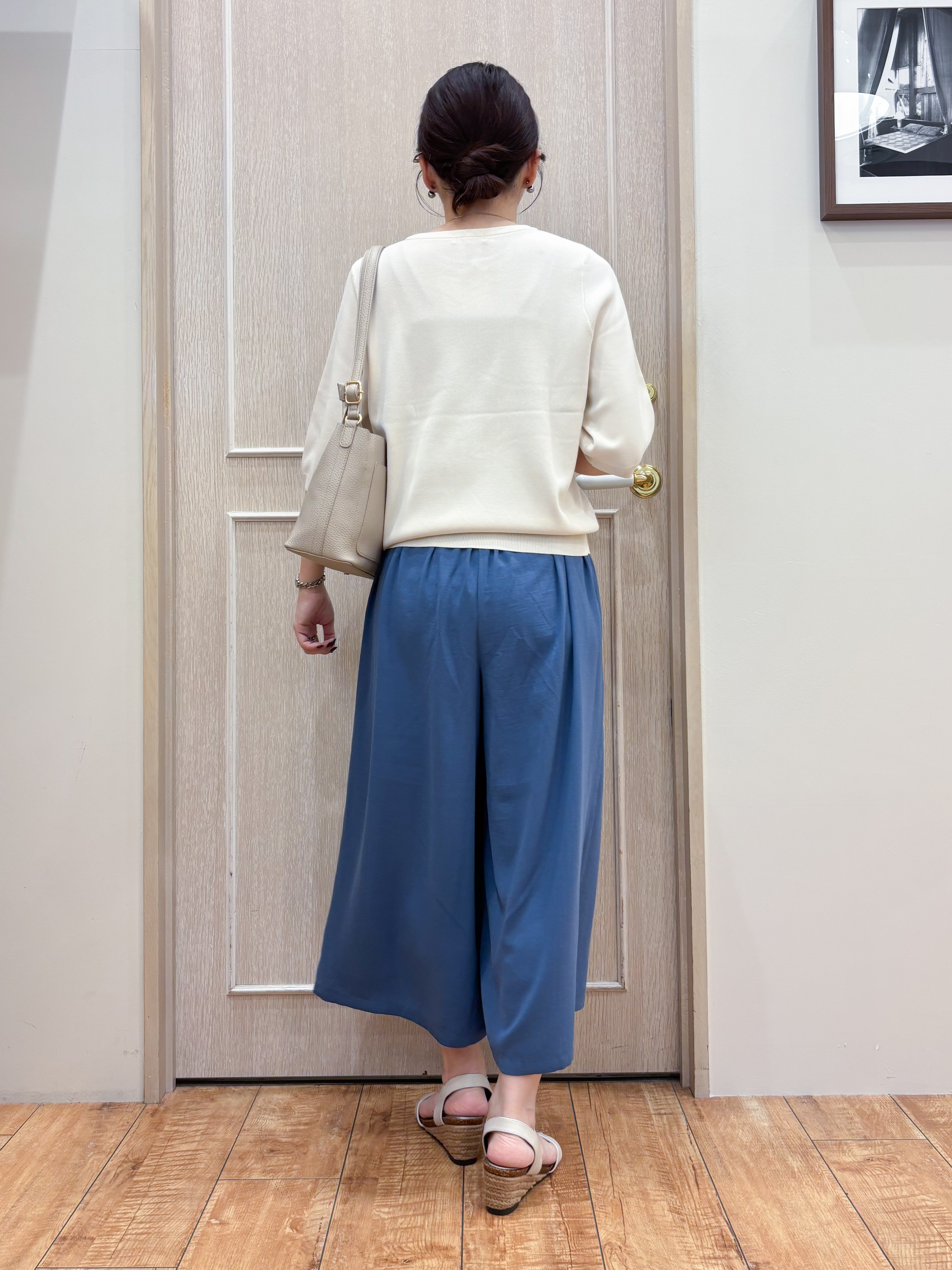 なみさんの「SHOO･LA･RUE｜【毎日洗える/S-LL/UV】上半身すっきり 二の腕見せない5分袖ニット」を使ったコーディネート