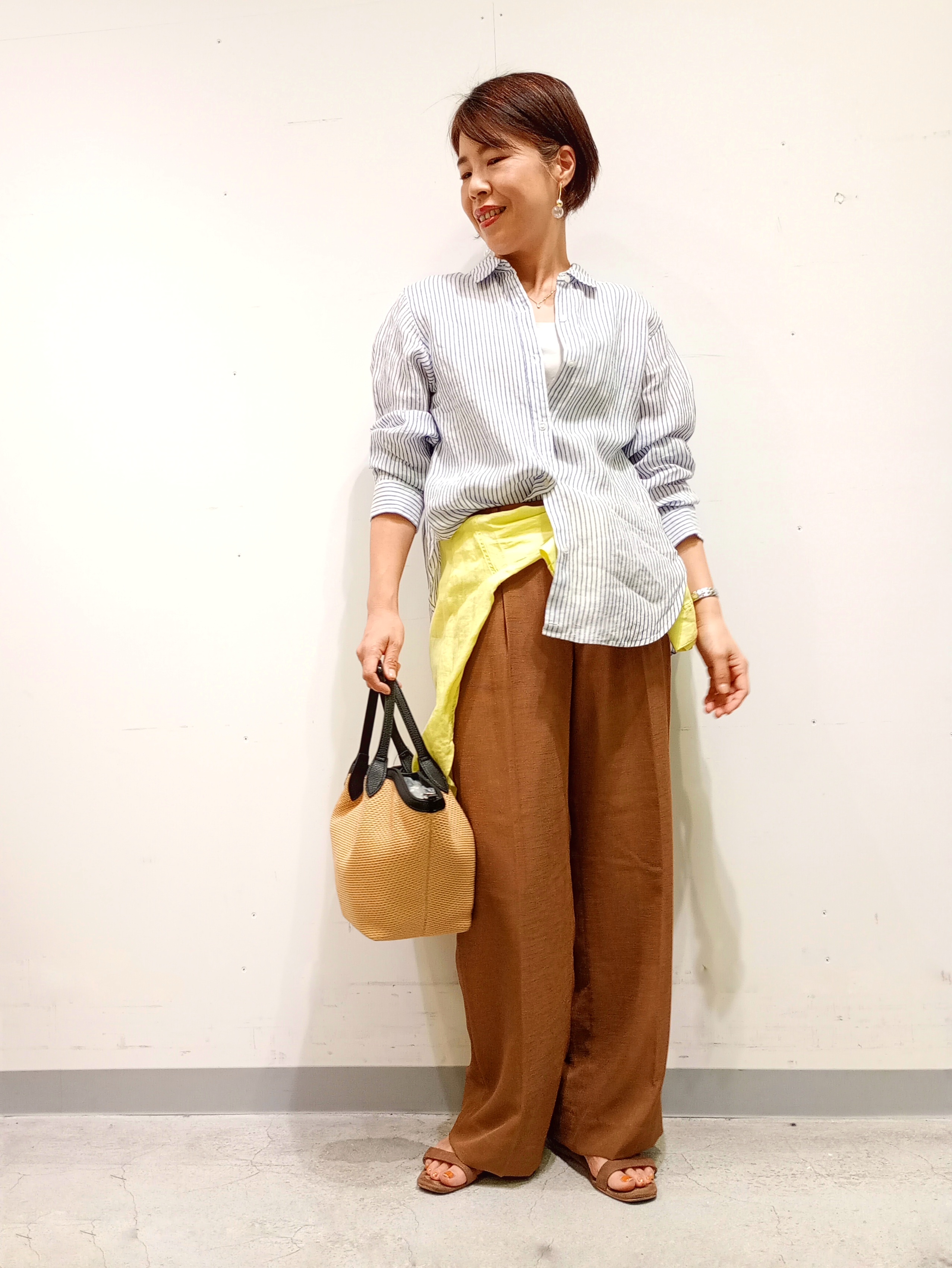 Kさんの「INDIVI｜【接触冷感／2WAY】カシュクールリネンシャツ」を使ったコーディネート