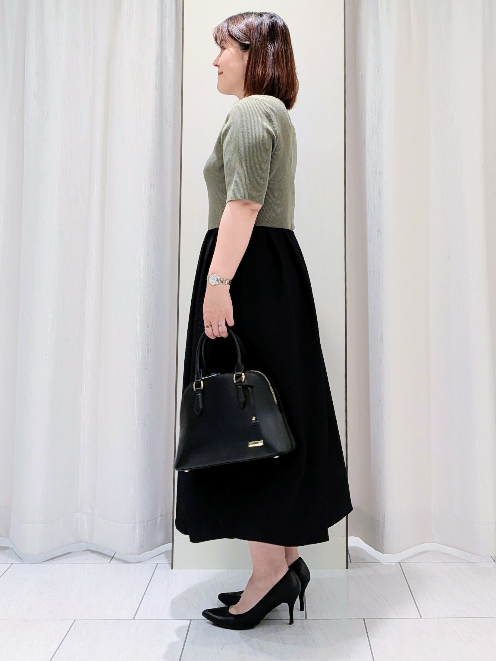 Onumaさんの「UNTITLED｜◆【一枚でサマ見え】ニットドッキングジャガードワンピース」を使ったコーディネート
