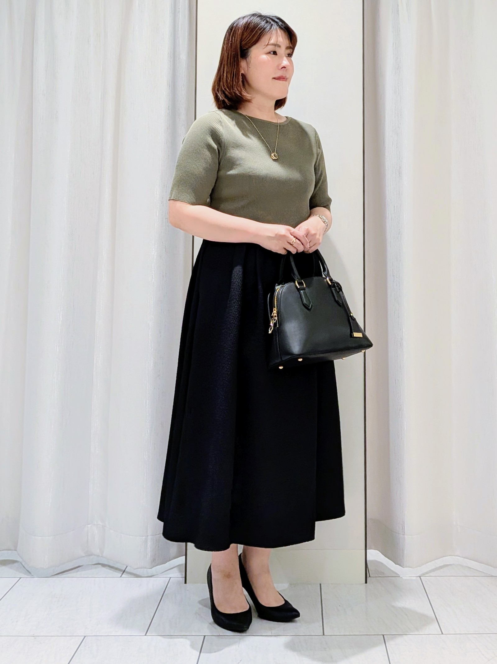Onumaさんの「UNTITLED｜◆【一枚でサマ見え】ニットドッキングジャガードワンピース」を使ったコーディネート