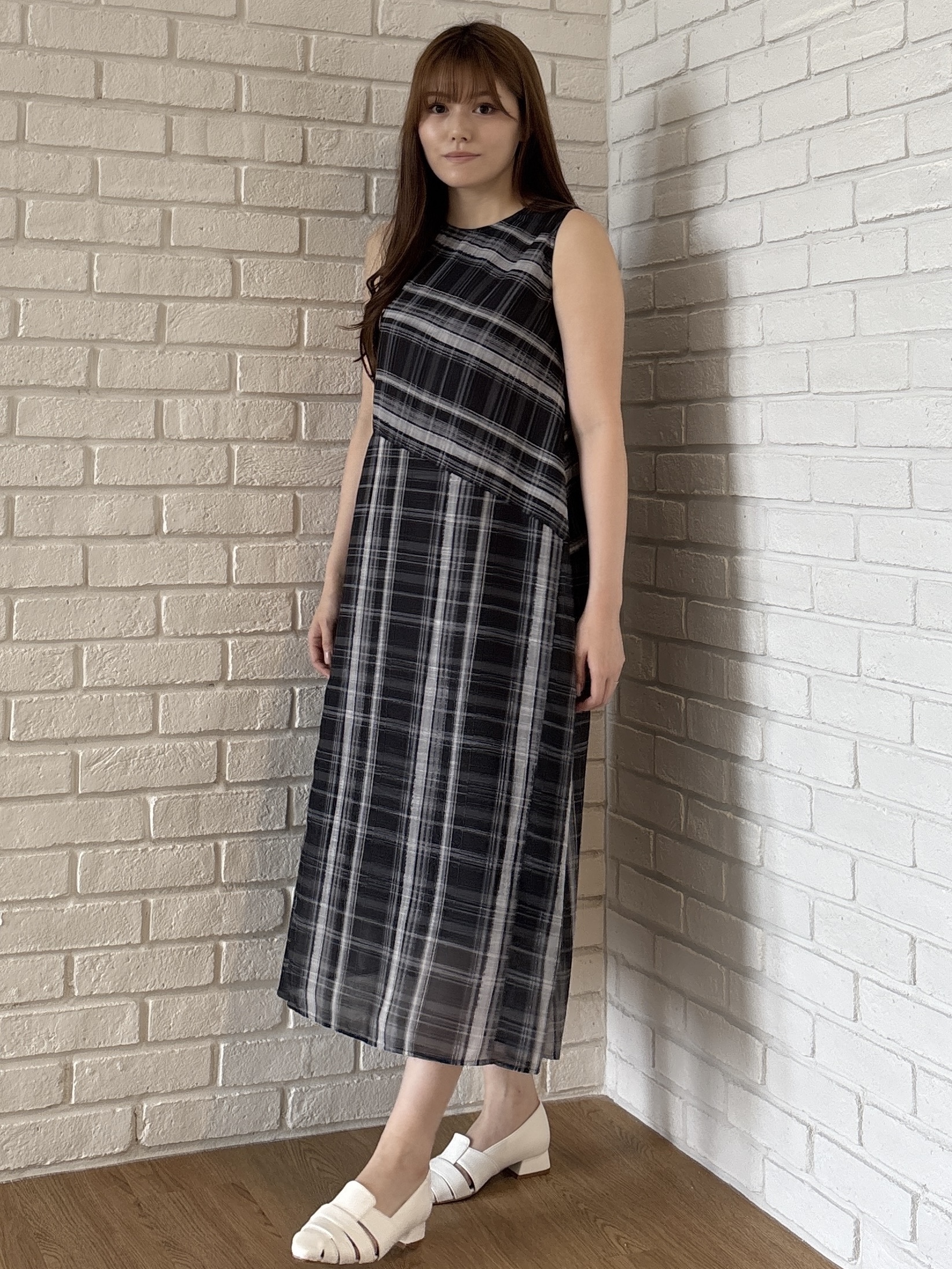 sayaさんの「grove｜【洗える・体型カバー】アートチェックワンピース」を使ったコーディネート