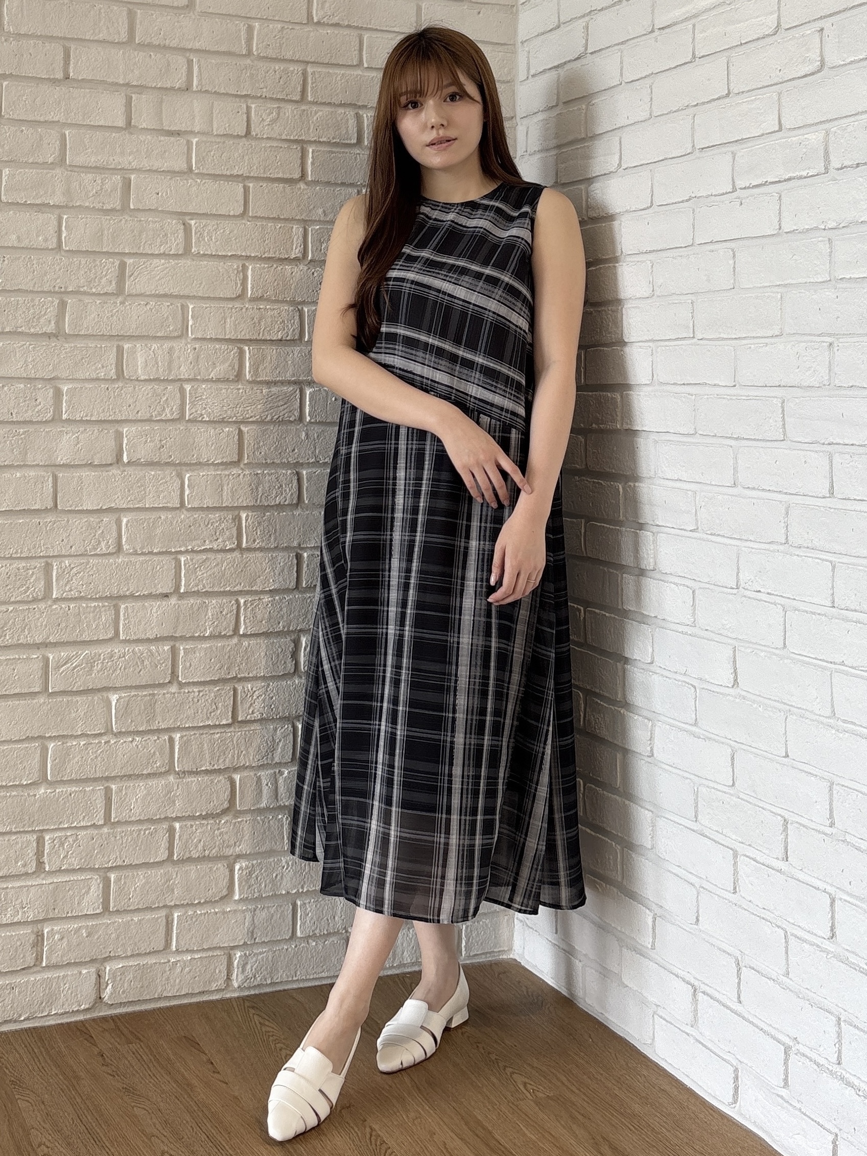 sayaさんの「grove｜【洗える・体型カバー】アートチェックワンピース」を使ったコーディネート