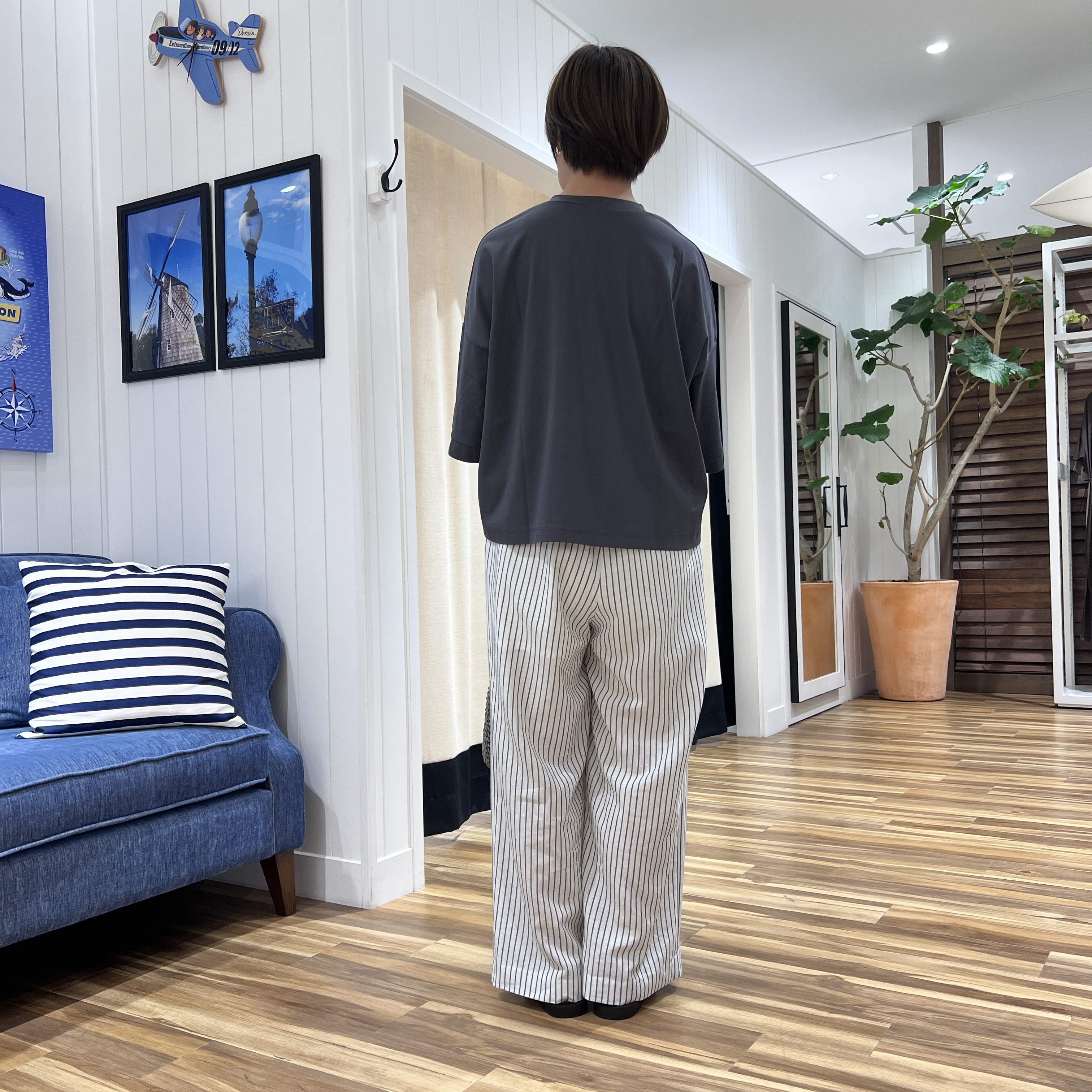 haruさんの「Dessin｜【セットアップ可/ウエストゴム】リネンブレンドワイドパンツ」を使ったコーディネート