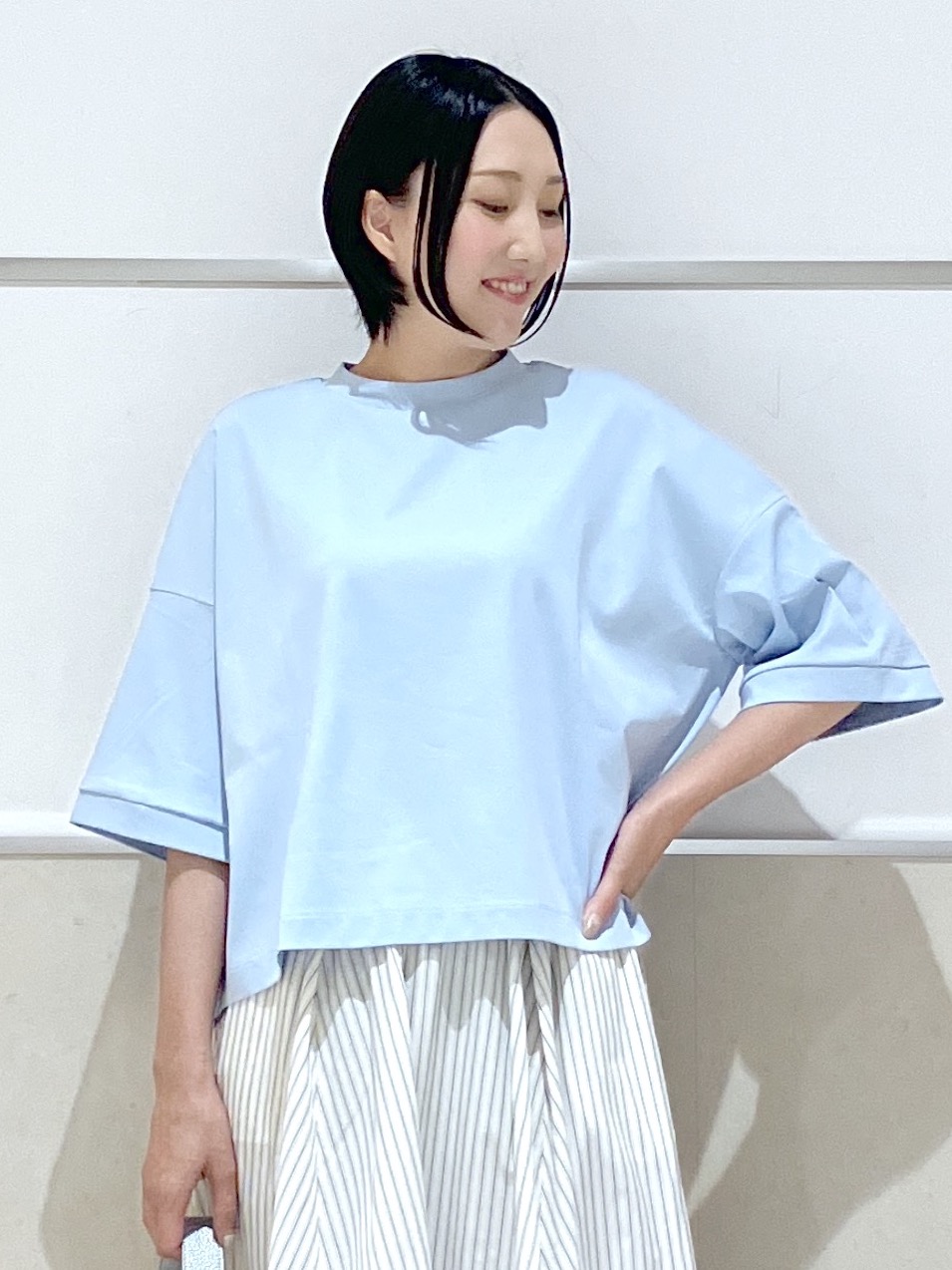 eriko さんの「Dessin｜【体型カバー】美光沢カットソーボクシーシルエット」を使ったコーディネート