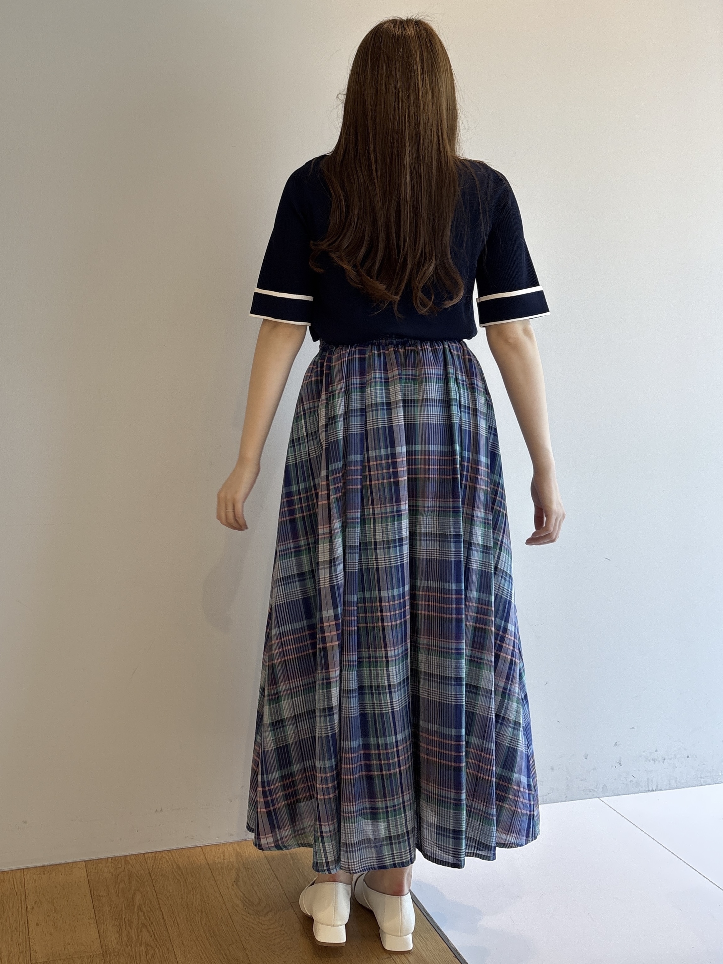 sayaさんの「grove｜新色追加！【シリーズ累計36万枚/名品ニット】やわらかドライタッチ 袖メッシュ編みニット」を使ったコーディネート