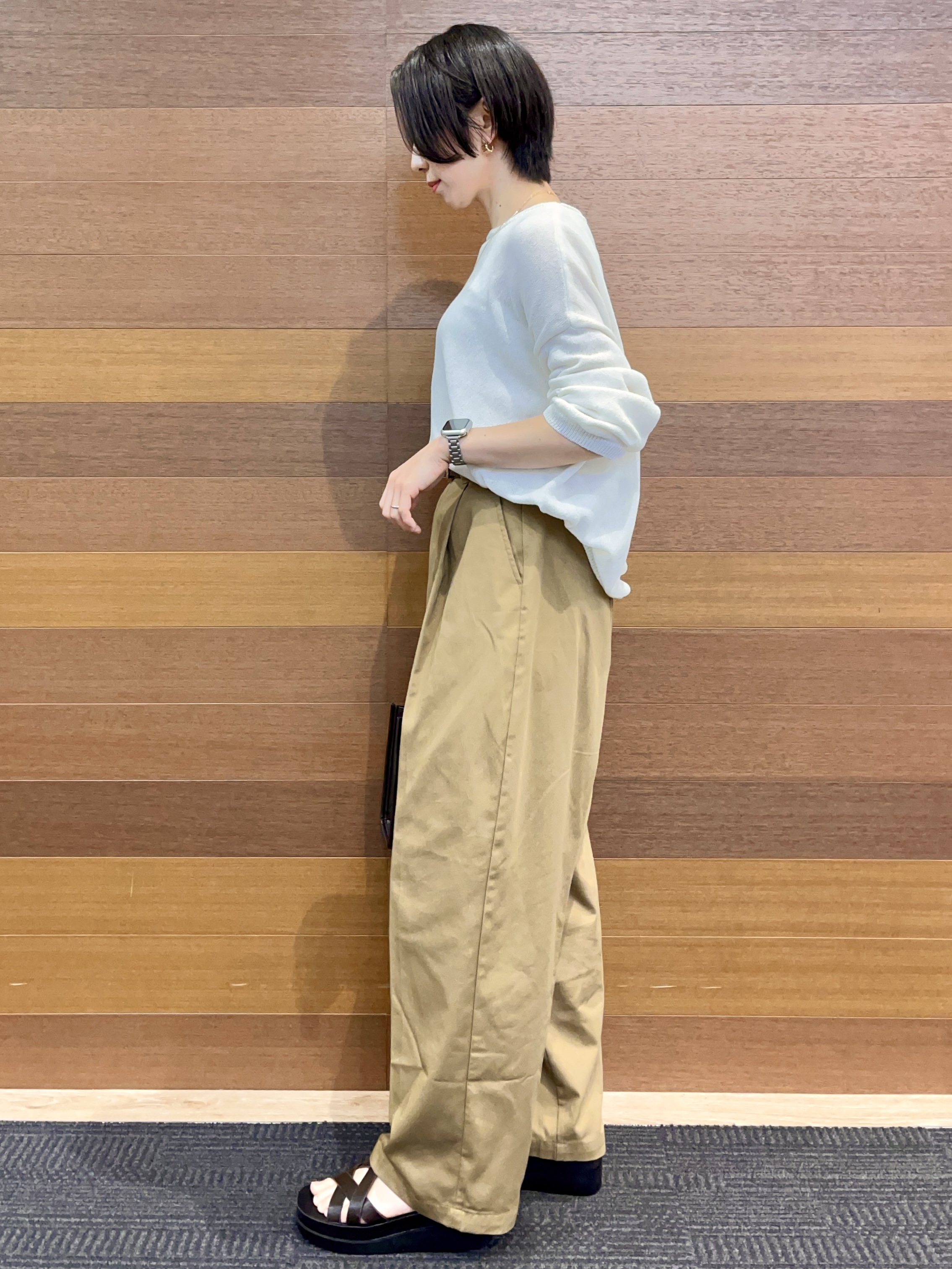 umiさんの「OPAQUE.CLIP｜麻混リラクシーニット【洗濯機OK】」を使ったコーディネート