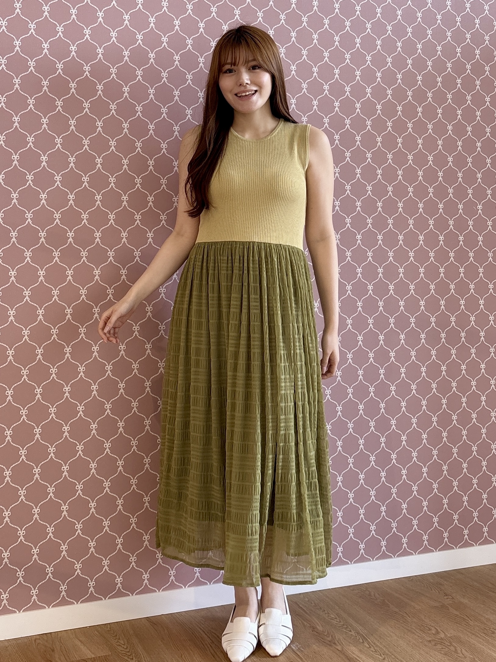 sayaさんの「grove｜お出かけをもっと楽しく。リブニット&times;チュール ドッキングワンピース」を使ったコーディネート