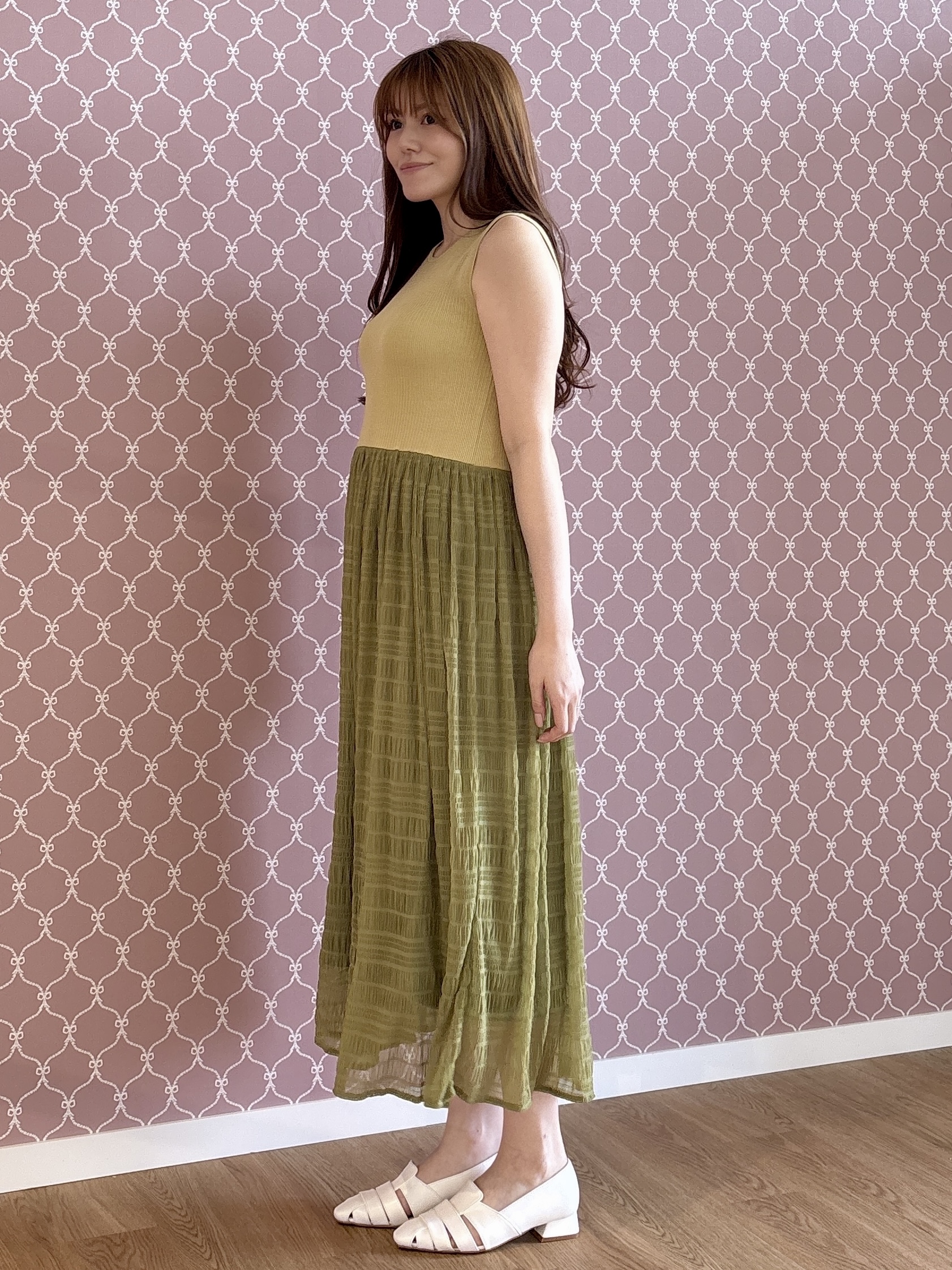 sayaさんの「grove｜お出かけをもっと楽しく。リブニット&times;チュール ドッキングワンピース」を使ったコーディネート