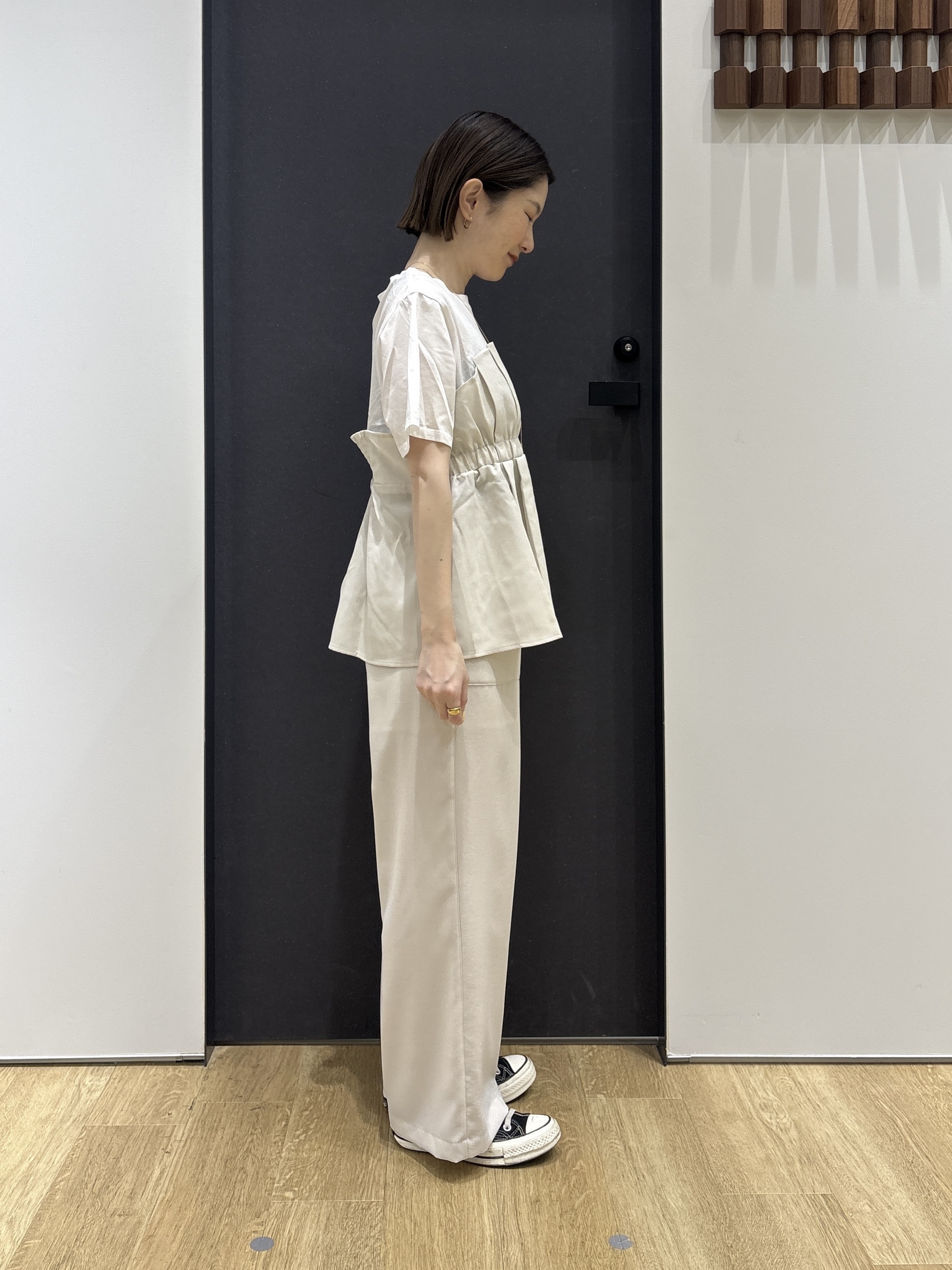 risaさんの「Dessin｜【セットアップ可/UVカット/洗える】ビスチェドッキングTシャツ」を使ったコーディネート
