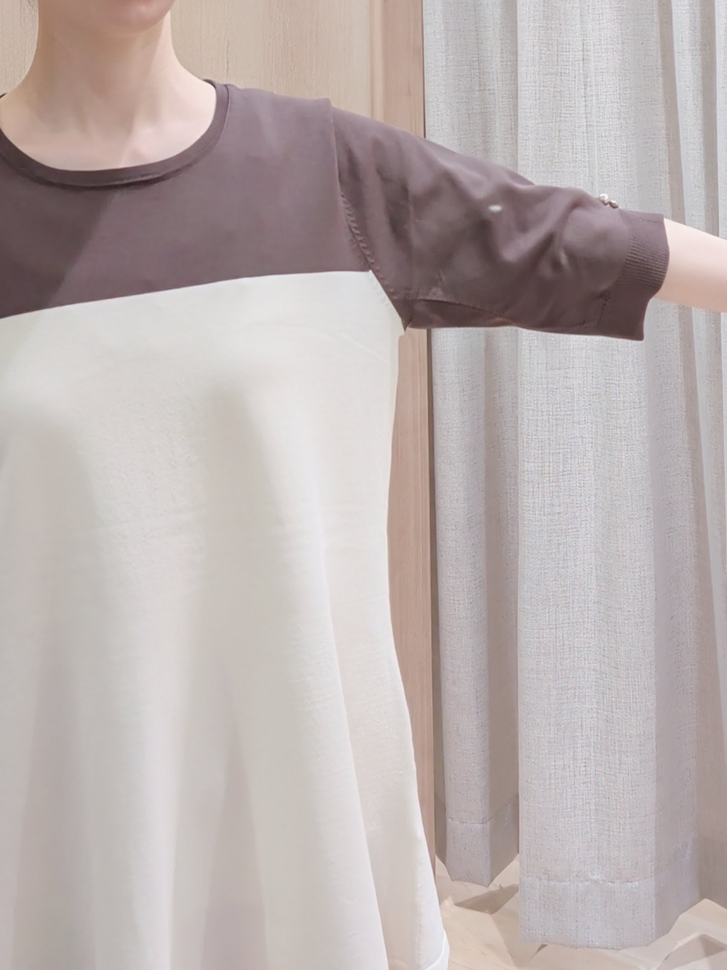 Yuiさんの「grove｜【体型カバー/UV】一枚でコーデが決まる、配色フレアニットプルオーバー」を使ったコーディネート