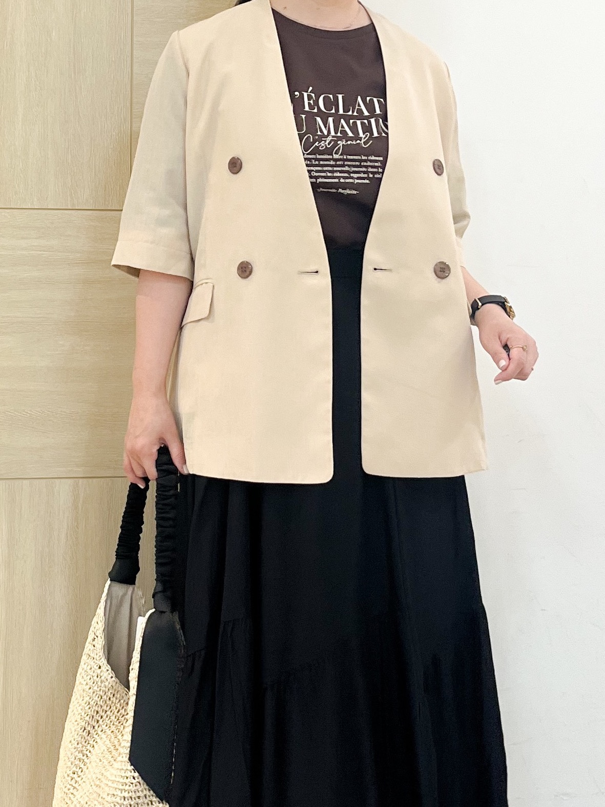 YOさんの「grove｜【洗濯機OK/ひんやり】軽く羽織れるハーフスリーブジャケット」を使ったコーディネート