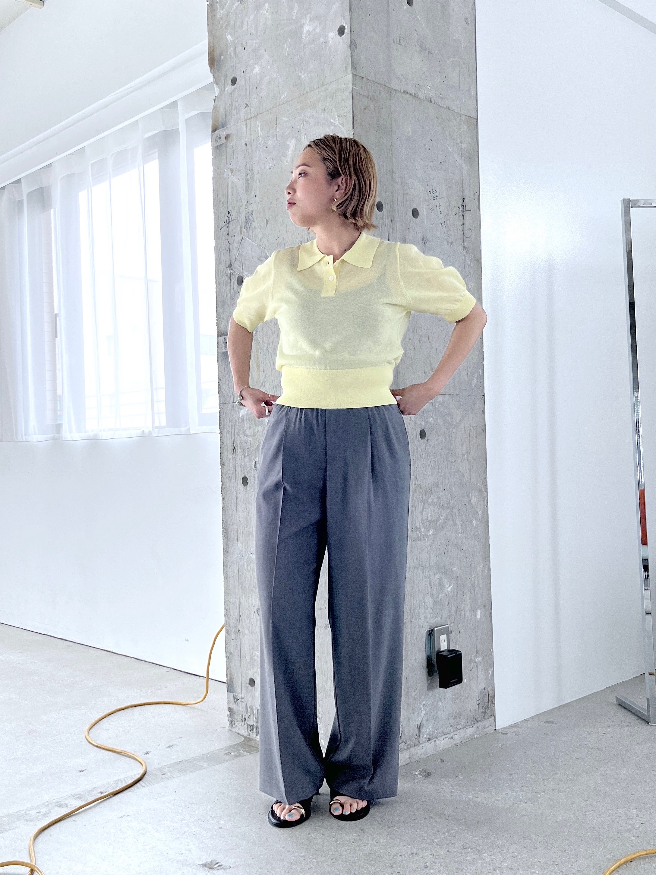 Harukaさんの「INDIVI｜フォルムスリーブポロニット」を使ったコーディネート