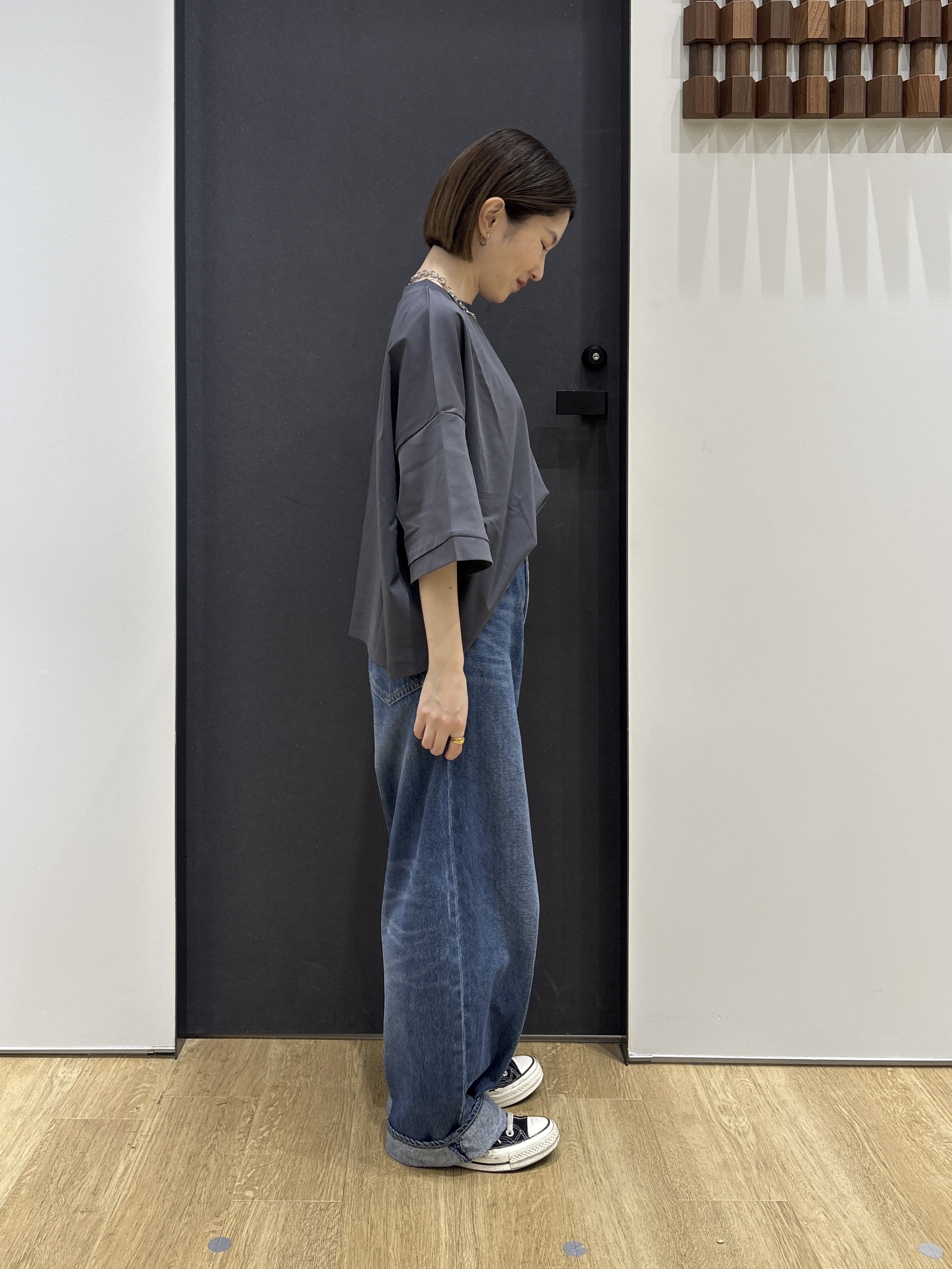risaさんの「Dessin｜【体型カバー】美光沢カットソーボクシーシルエット」を使ったコーディネート