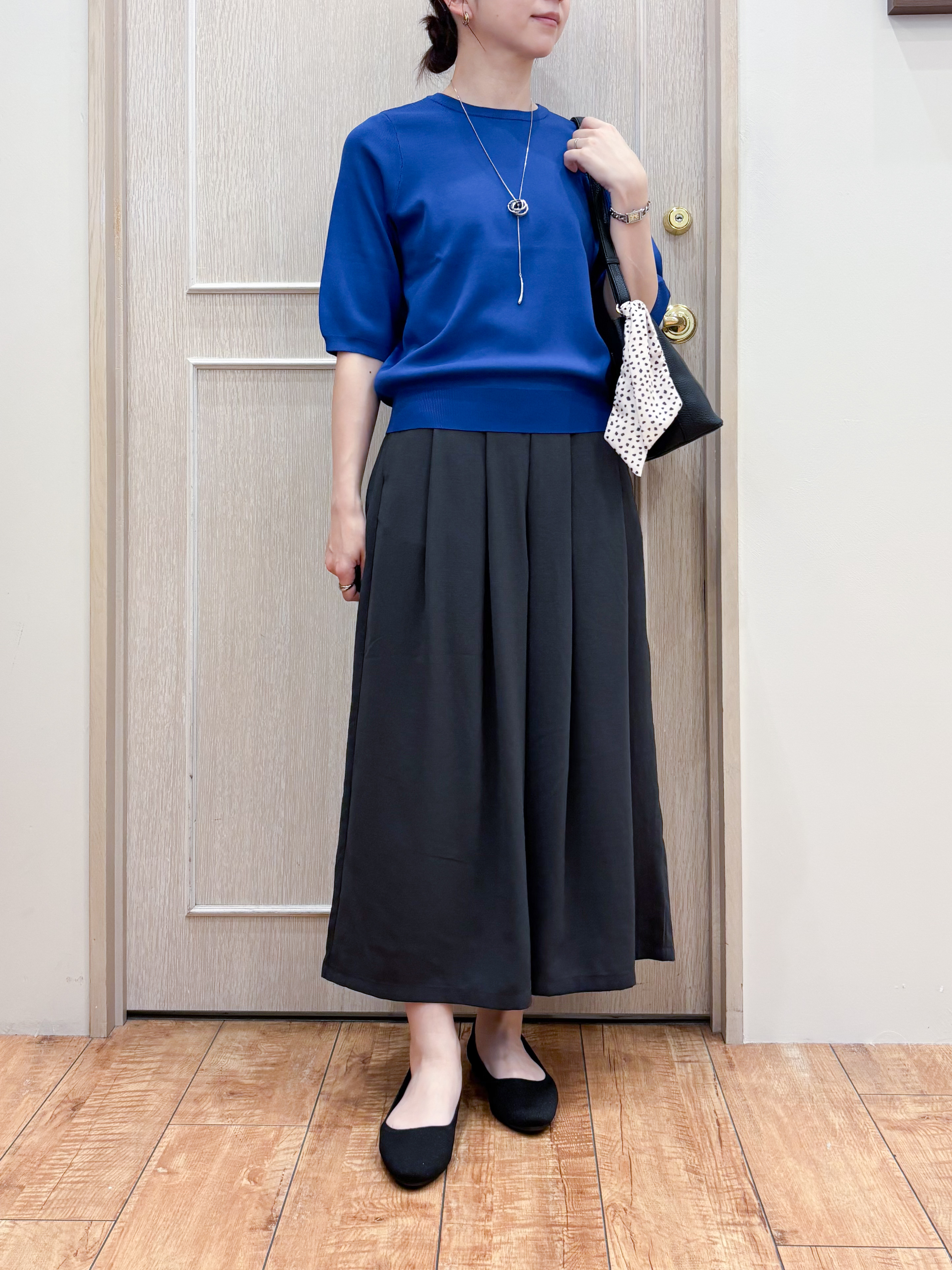 なみさんの「SHOO･LA･RUE｜【毎日洗える/S-LL/UV】上半身すっきり 二の腕見せない5分袖ニット」を使ったコーディネート