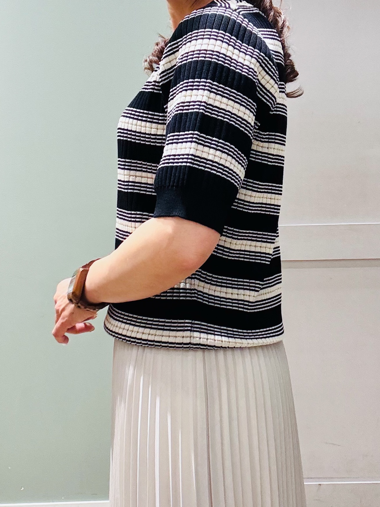 Komi☆さんの「grove｜【洗濯機OK・UVカット】マルチボーダーニットプルオーバー」を使ったコーディネート