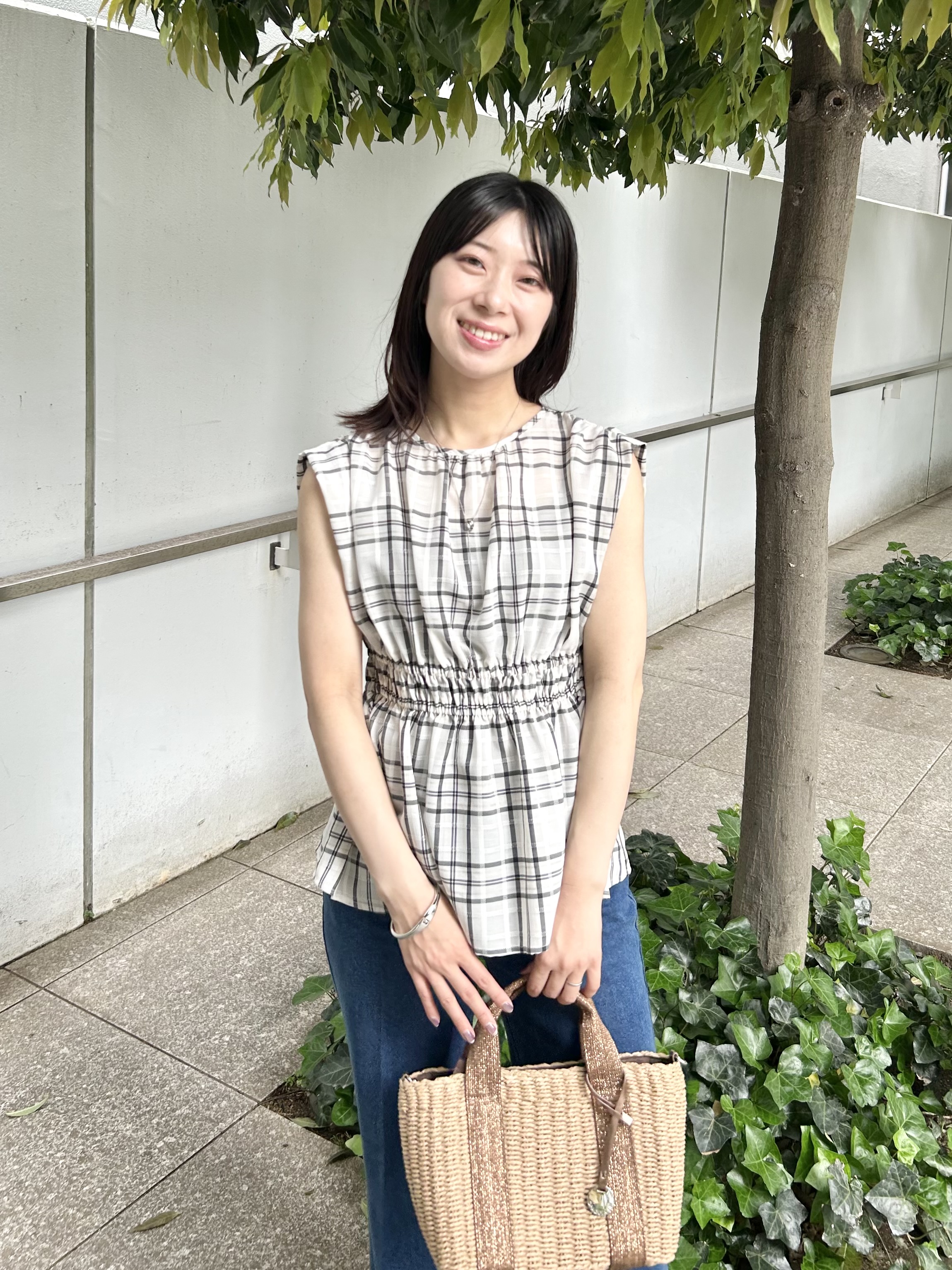 RINAさんの「index｜シアーチェックペプラムブラウス【防シワ／洗濯機OK】」を使ったコーディネート
