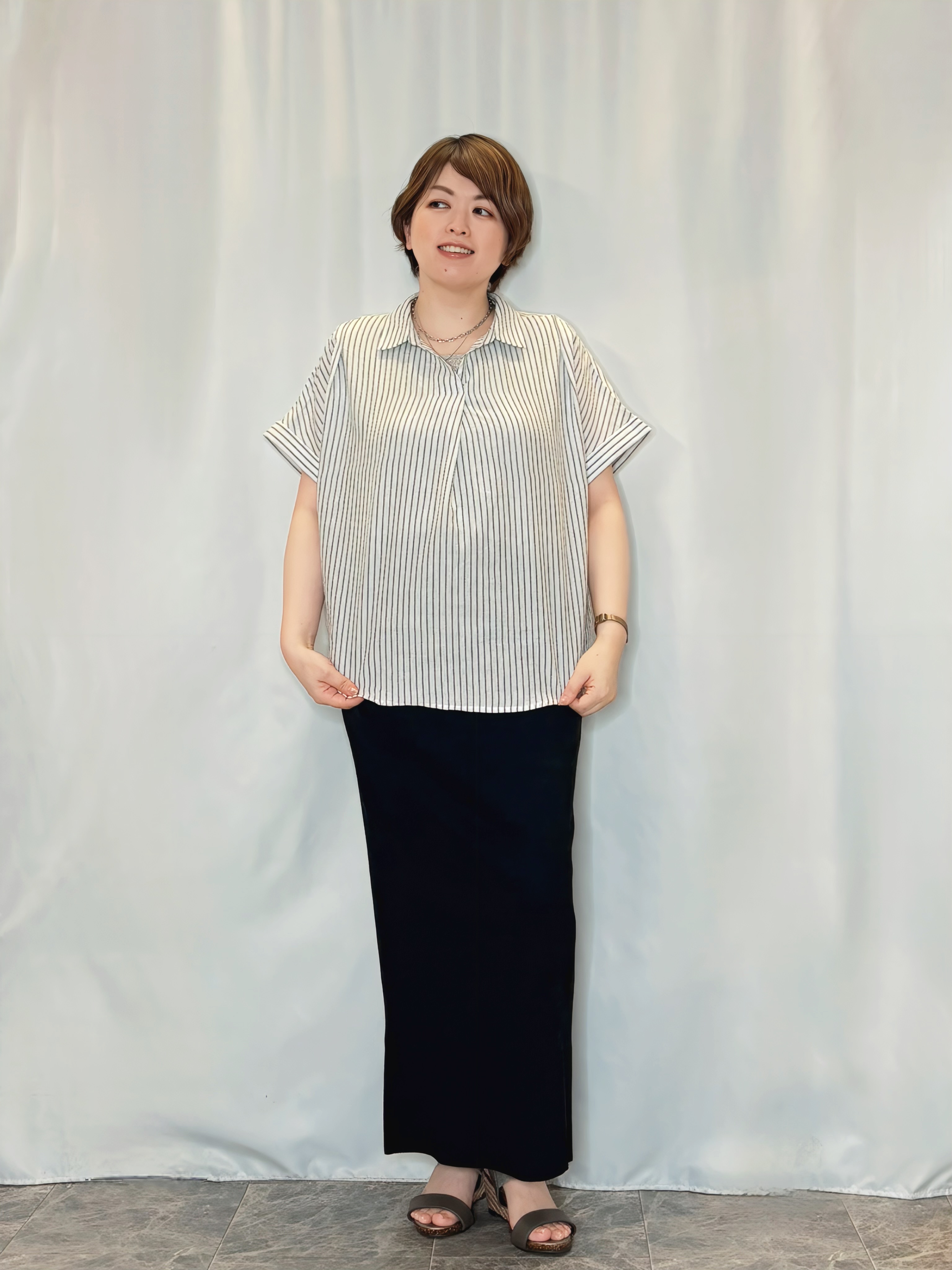 たみさんの「SHOO･LA･RUE｜【UV/S-LL】着ごこちなめらか カノコ編みカーディガン」を使ったコーディネート