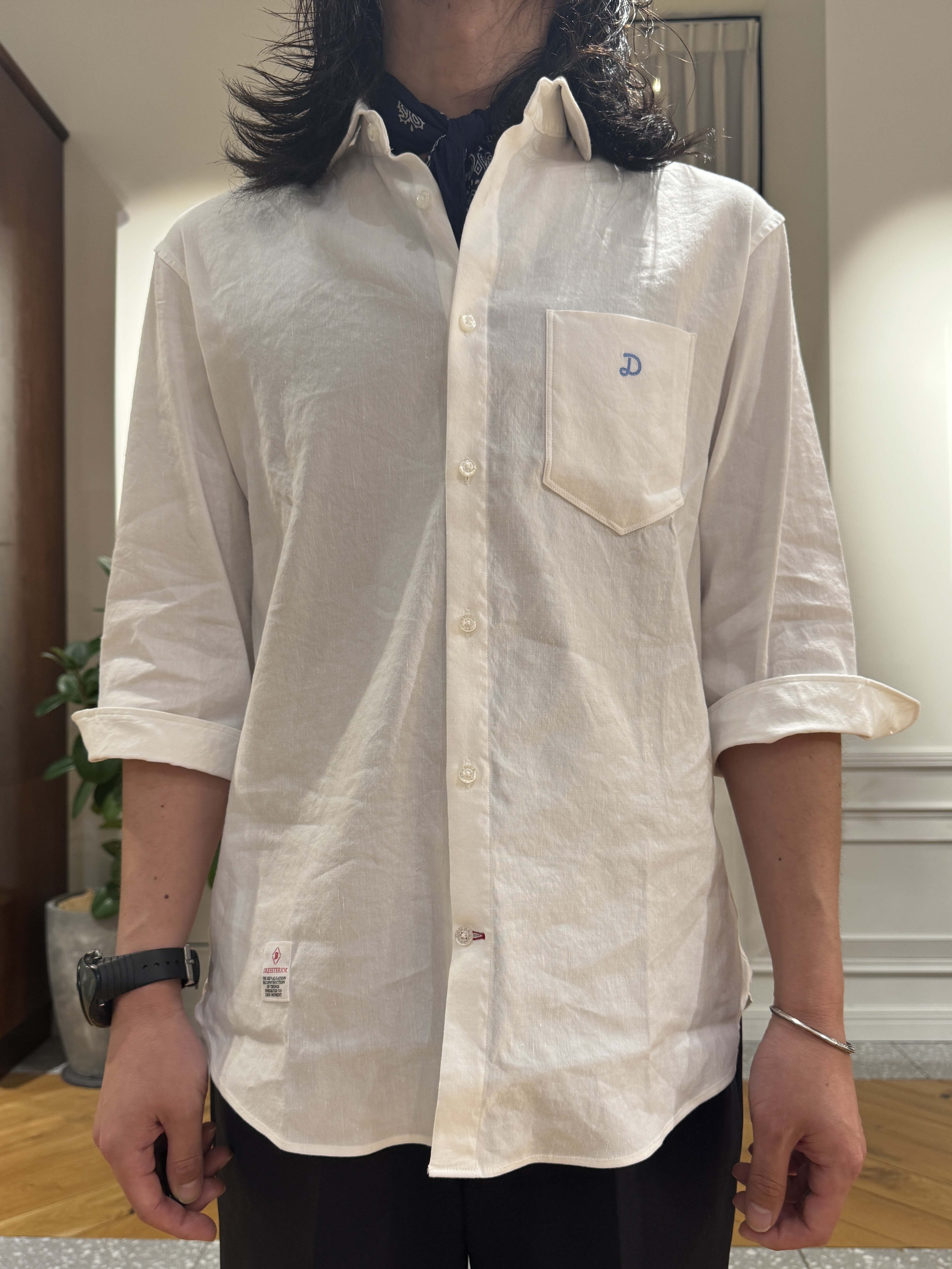 kawarataniさんの「DRESSTERIOR｜バイオリネン スリークオーターシャツ」を使ったコーディネート
