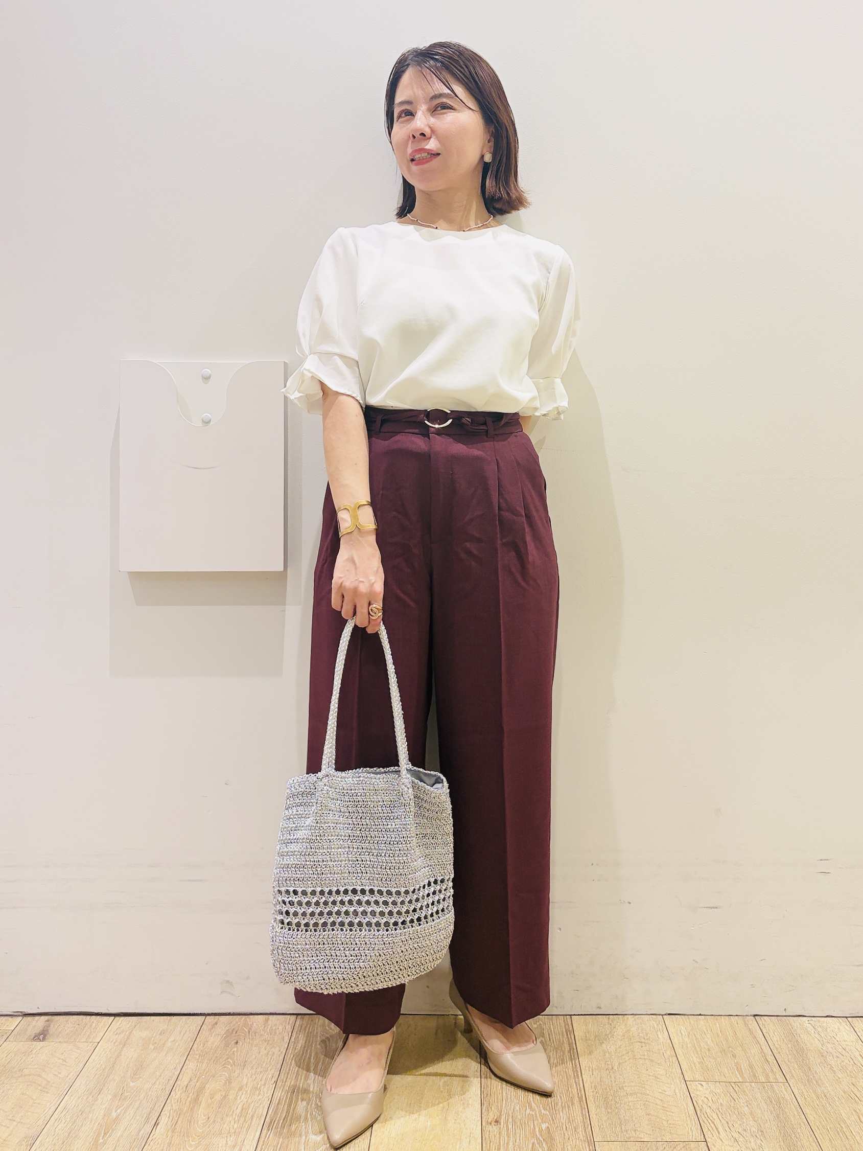 YUKOさんの「index｜【接触冷感／吸水速乾】タックパフスリーブブラウス《防シワ／洗濯機OK／XS～3L／8col》」を使ったコーディネート