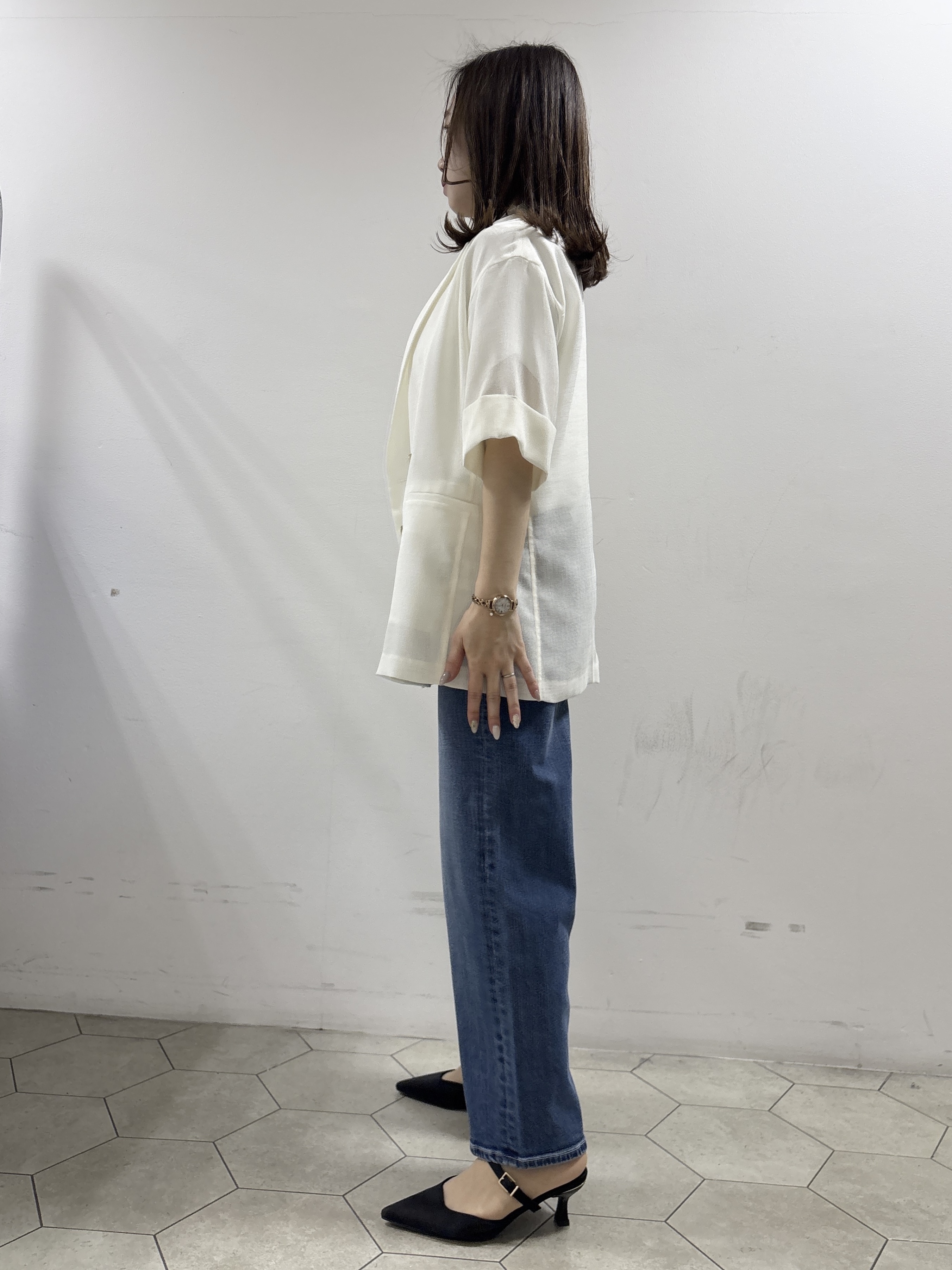 kahoさんの「INDIVI｜【洗える／メッシュ素材／SETUP可能】半袖シアージャケット」を使ったコーディネート