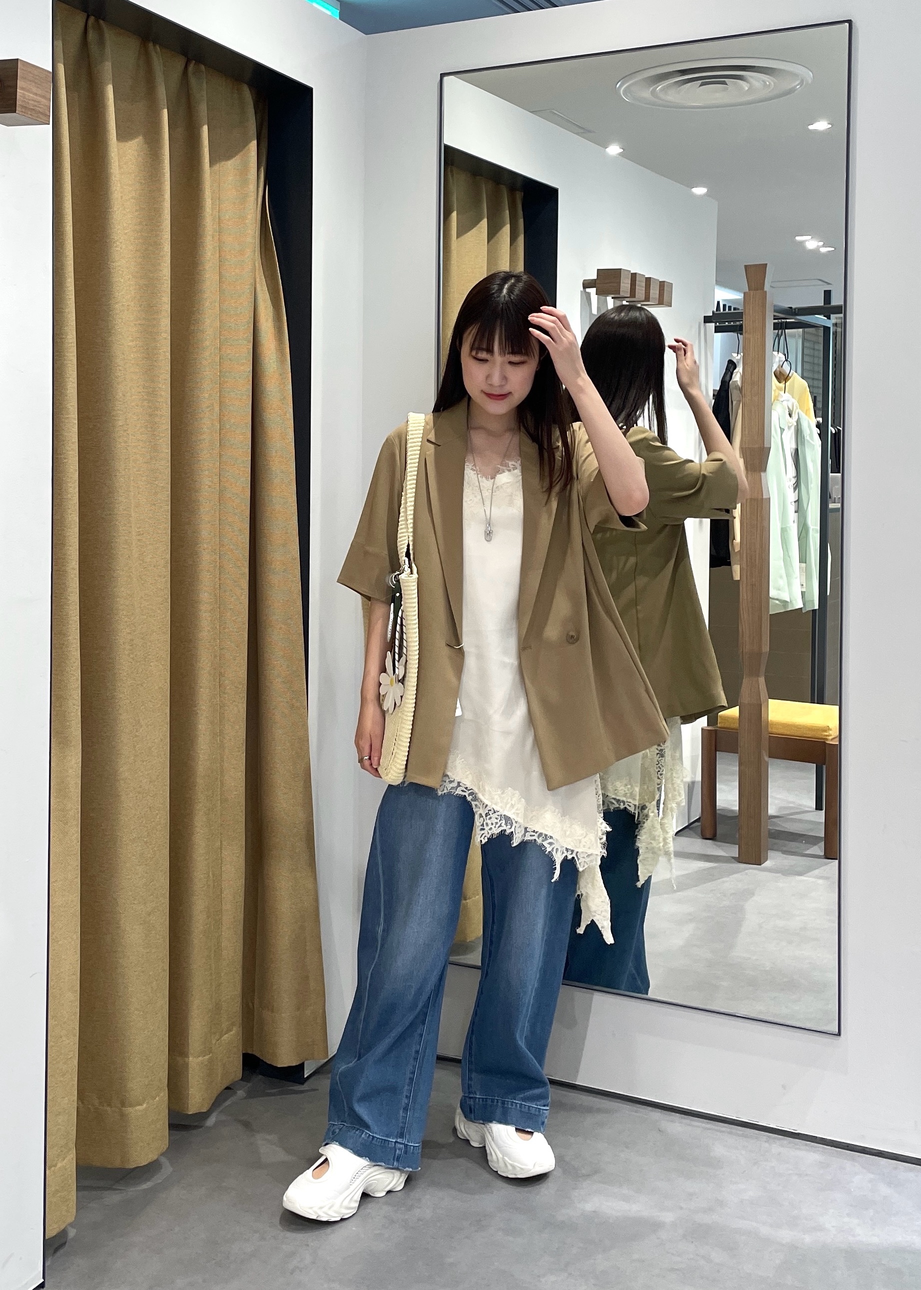 Renoさんの「INDIVI｜Comfy SET UP｜ハーフスリーブジャケット【セットアップ対応／通勤／接触冷感／UVカット】」を使ったコーディネート