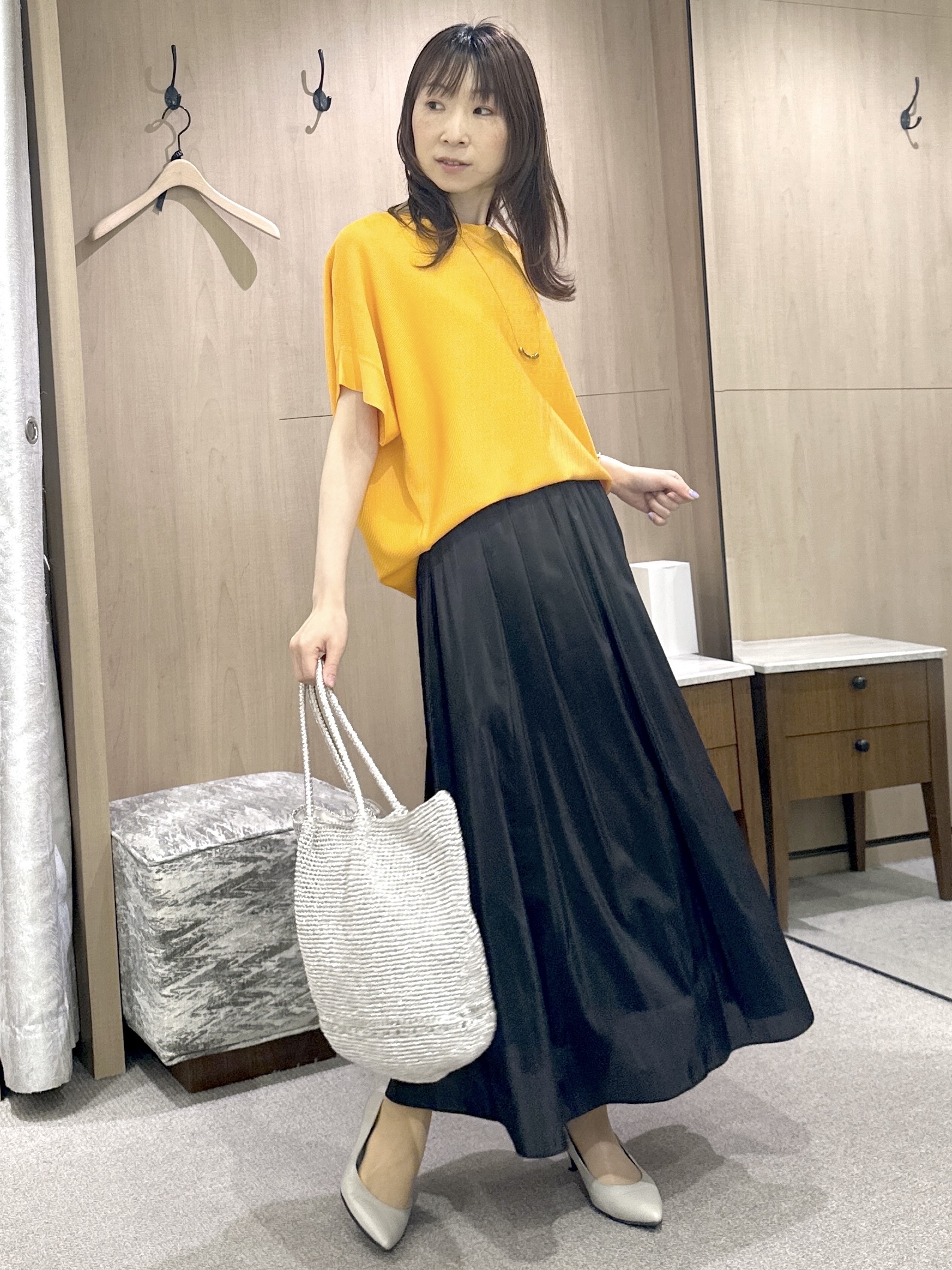 Miwaさんの「UNTITLED｜【11色展開/体型カバー】前後2WAYフレンチスリーブニット」を使ったコーディネート
