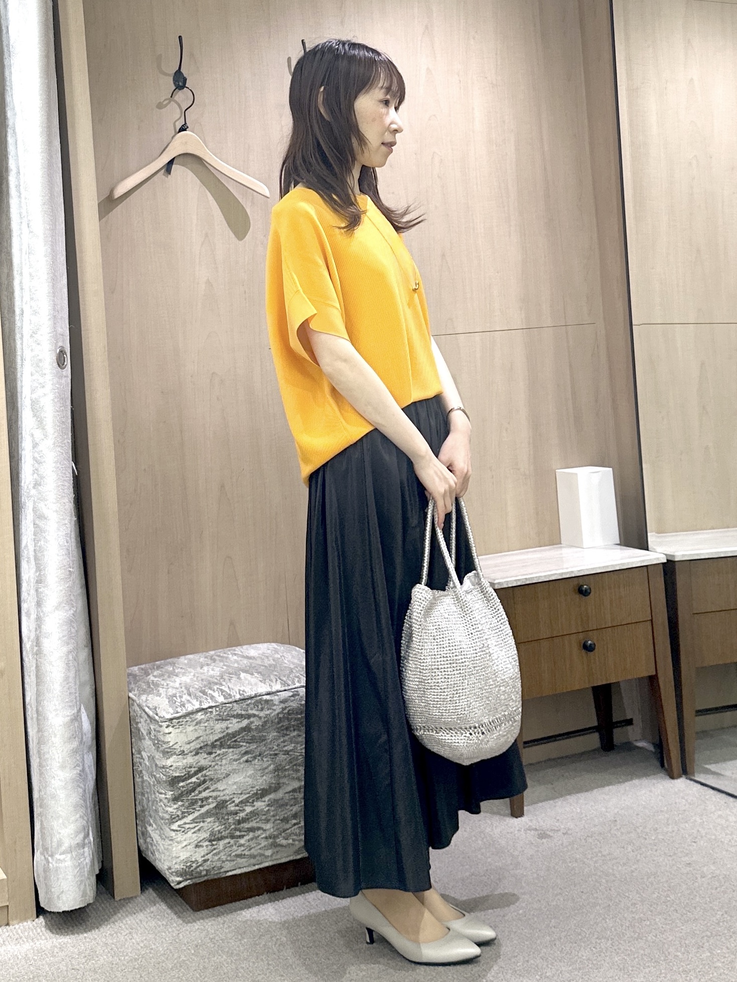 Miwaさんの「UNTITLED｜【11色展開/体型カバー】前後2WAYフレンチスリーブニット」を使ったコーディネート