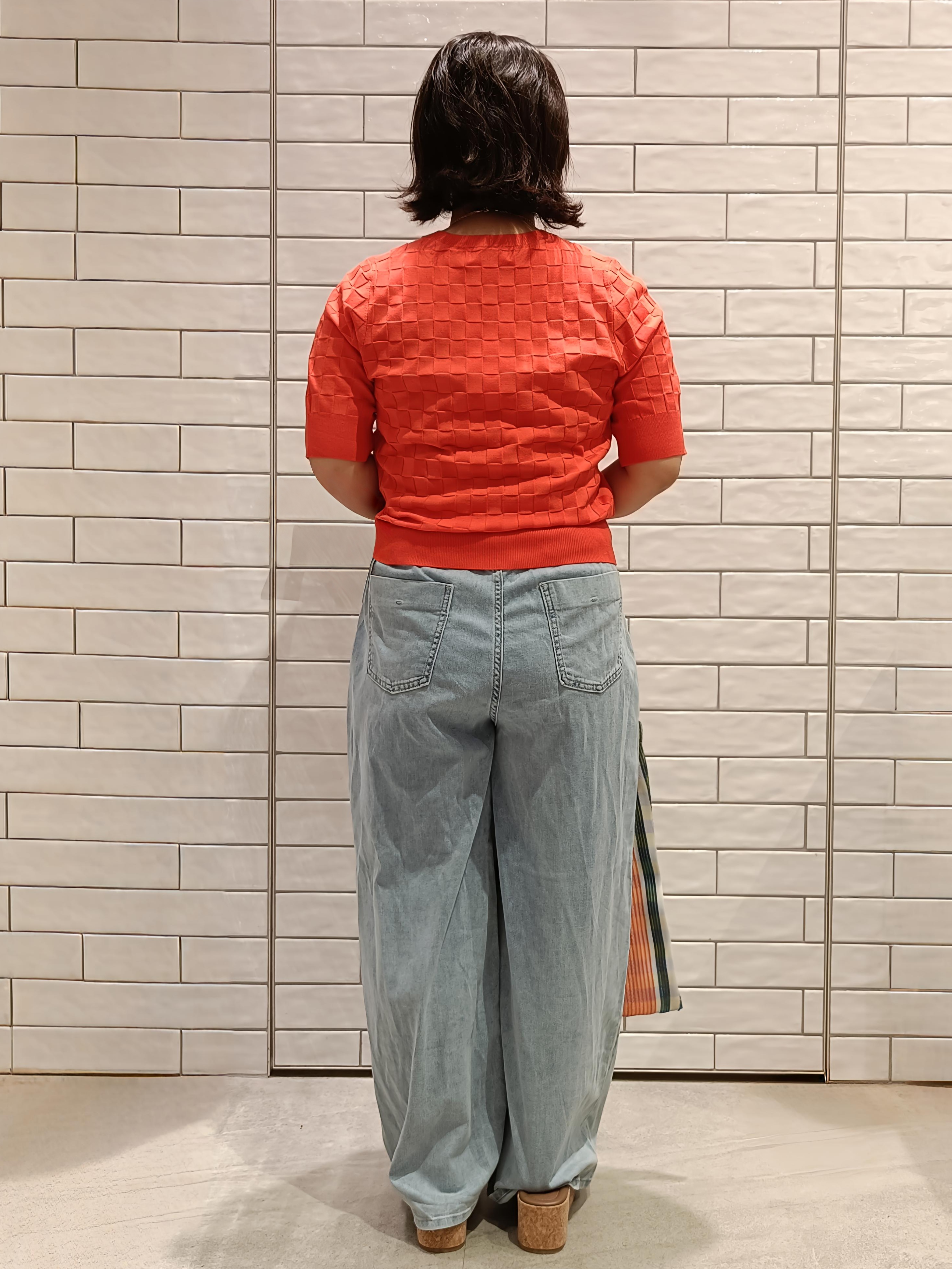 かなこさんの「OPAQUE.CLIP｜柄編みハーフスリーブニット【洗濯機OK／抗ピル】」を使ったコーディネート
