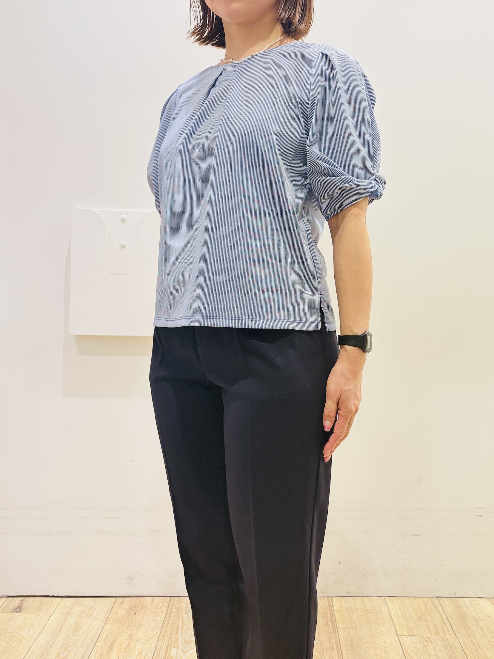 YUKOさんの「index｜【吸水速乾】ストライプ調デザインスリーブトップス《洗濯機OK》」を使ったコーディネート