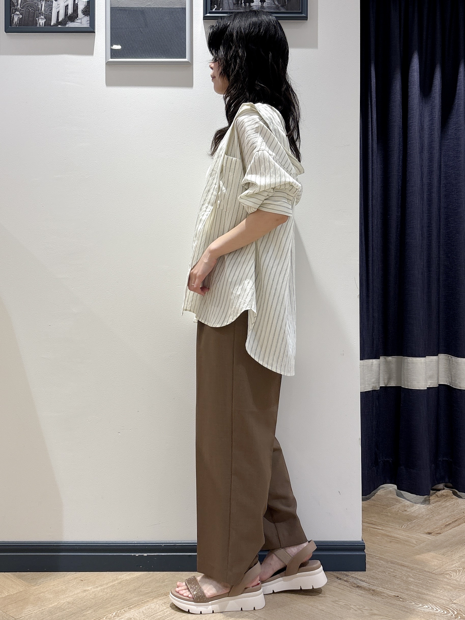 ayakaさんの「grove｜【洗える】大人のストライプ フーディシャツ」を使ったコーディネート